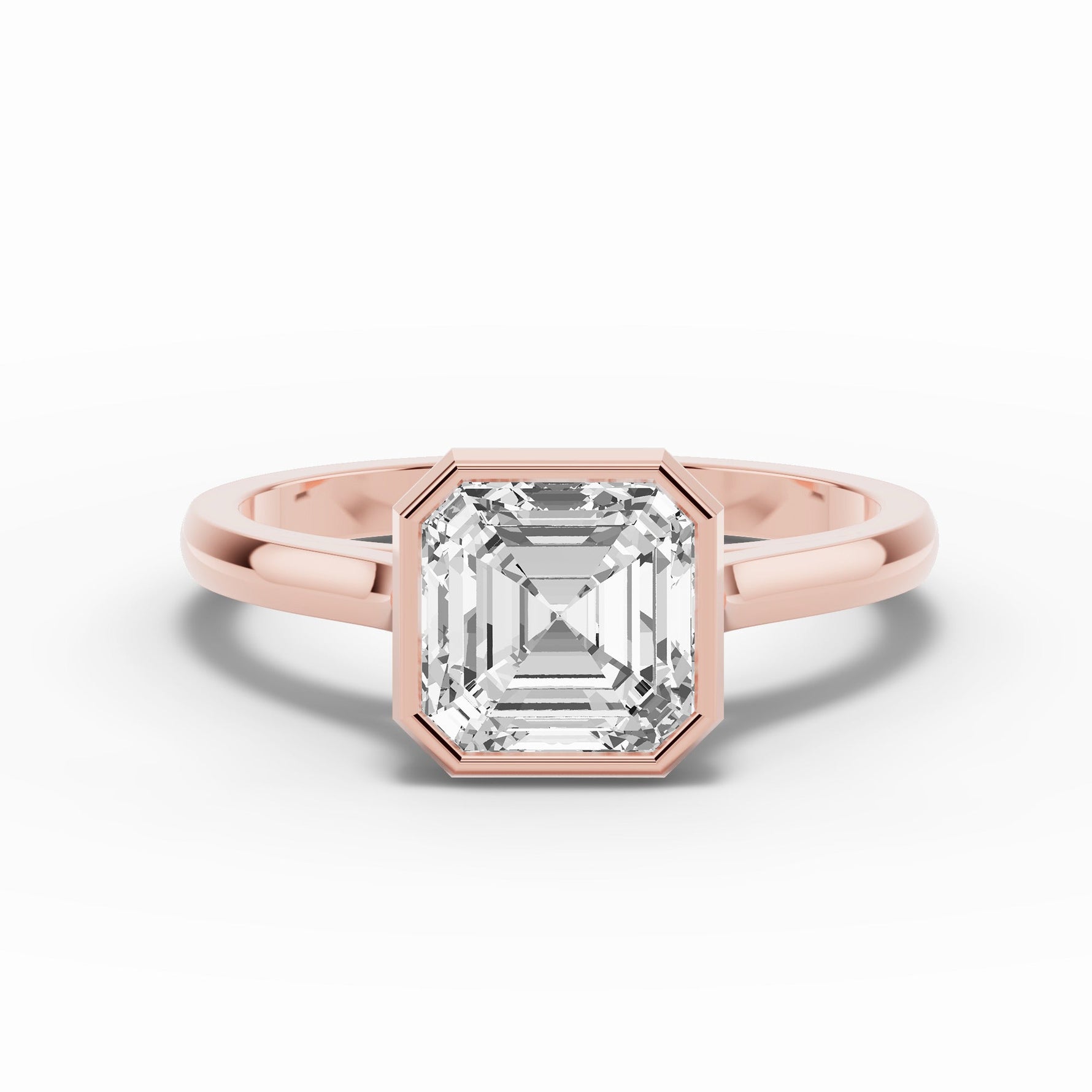 Asscher Lumière Bezel Solitaire Ring ABER-104-AS-LGD-1  - Abtin & Co.