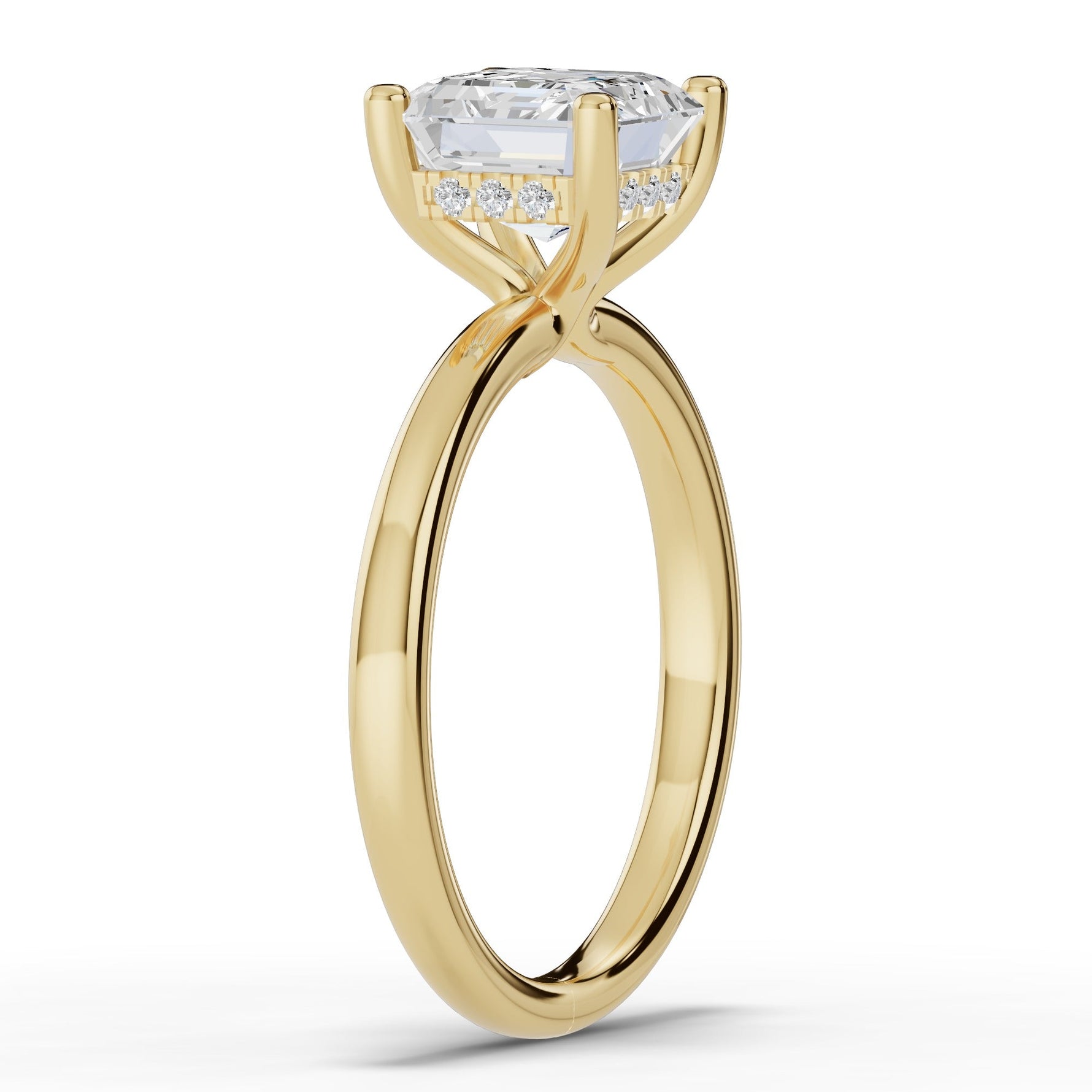 Asscher Lustre Hidden Halo Solitaire Ring ABER-101-AS-LGD-1  - Abtin & Co.