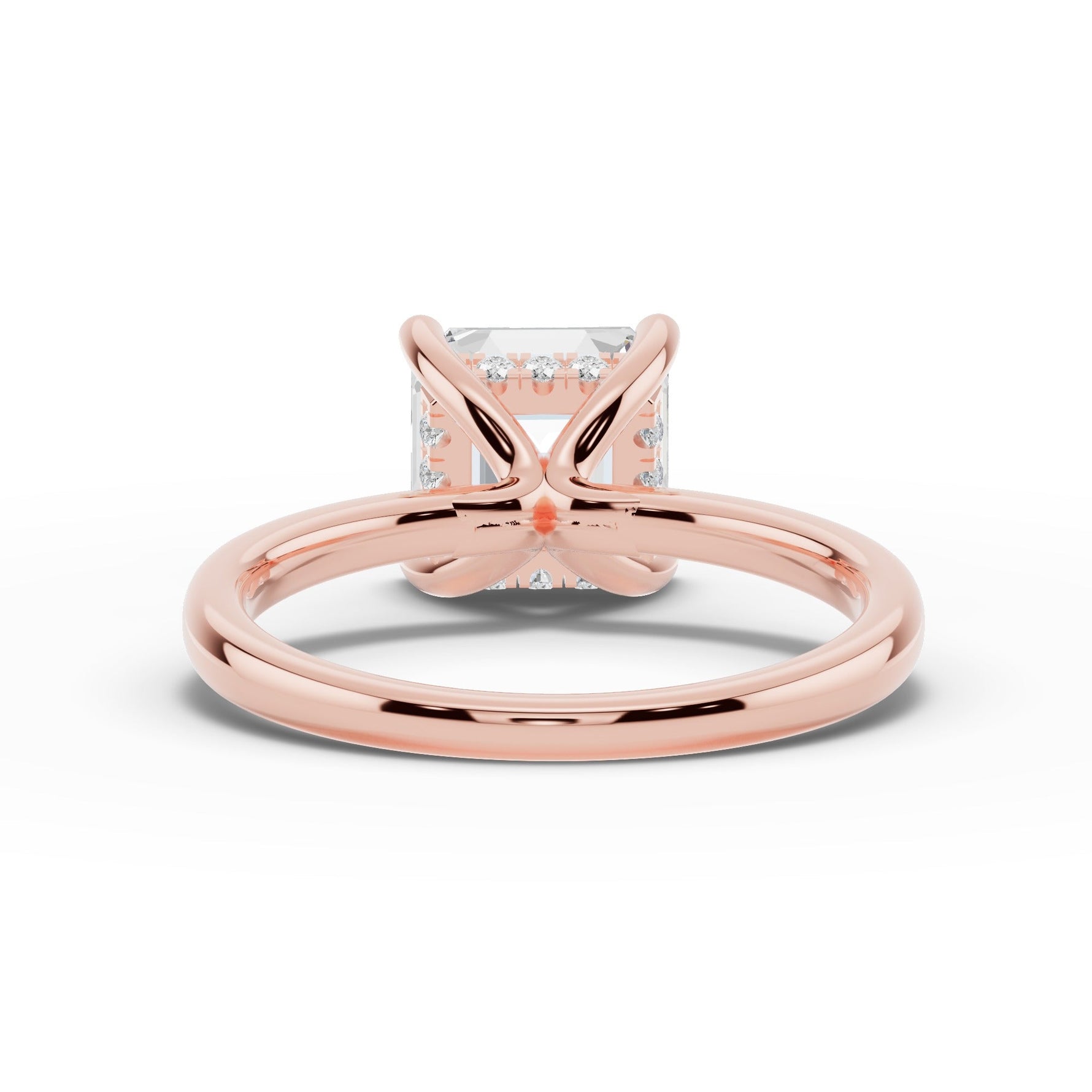 Asscher Lustre Hidden Halo Solitaire Ring ABER-101-AS-LGD-11  - Abtin & Co.