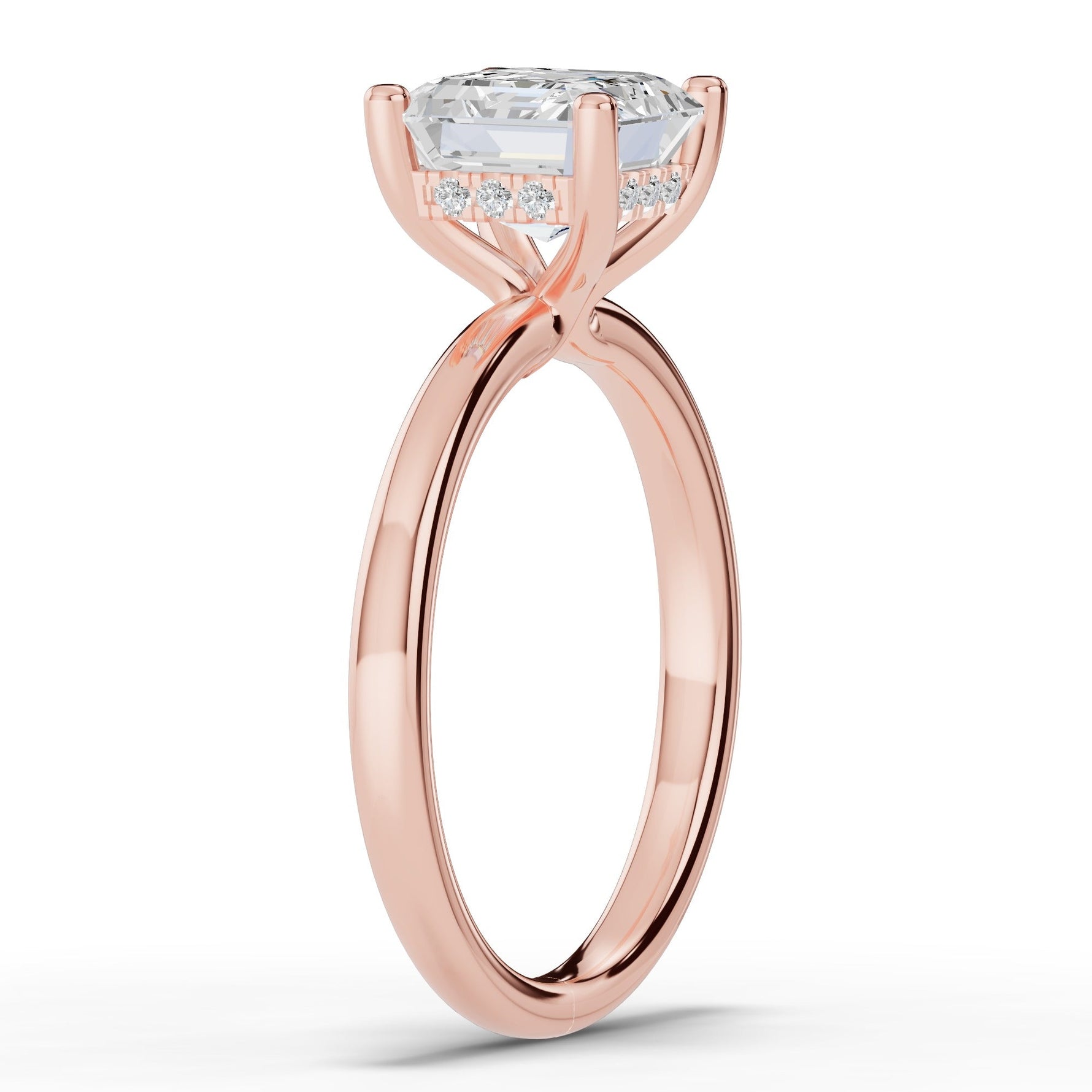 Asscher Lustre Hidden Halo Solitaire Ring ABER-101-AS-LGD-11  - Abtin & Co.