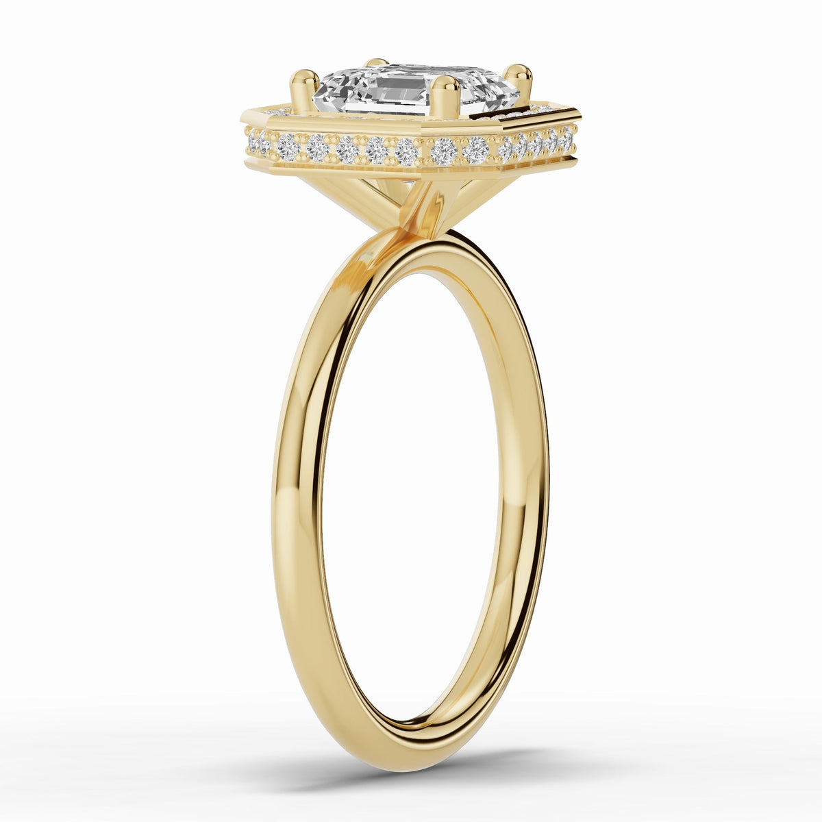 Asscher Nova Halo Engagement Ring Ring ABER-108-AS-LGD-1  - Abtin & Co.