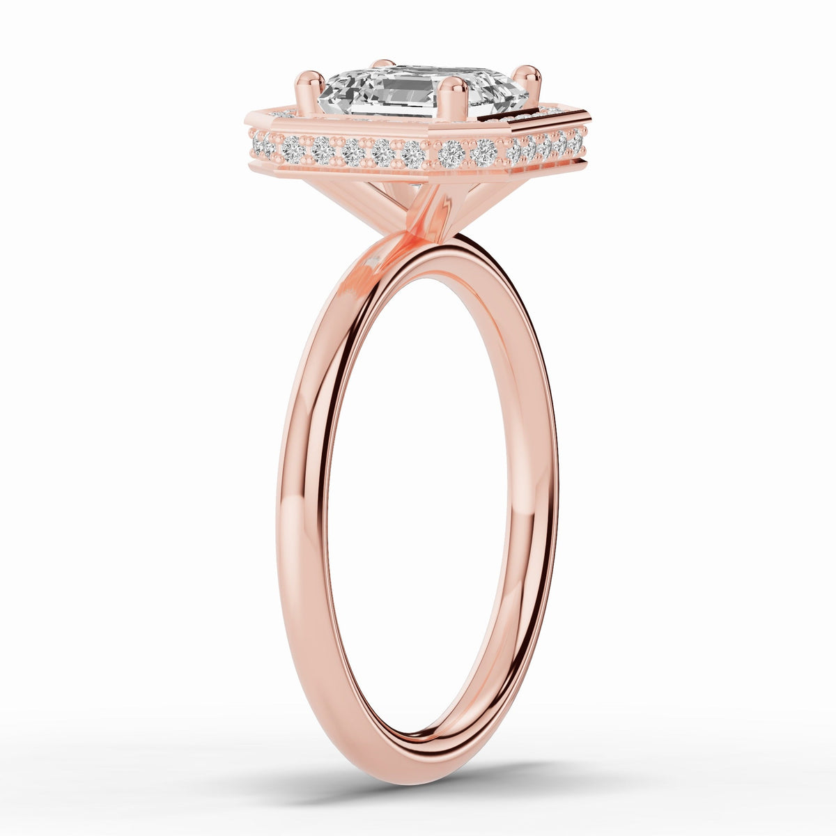 Asscher Nova Halo Engagement Ring Ring ABER-108-AS-LGD-11  - Abtin & Co.