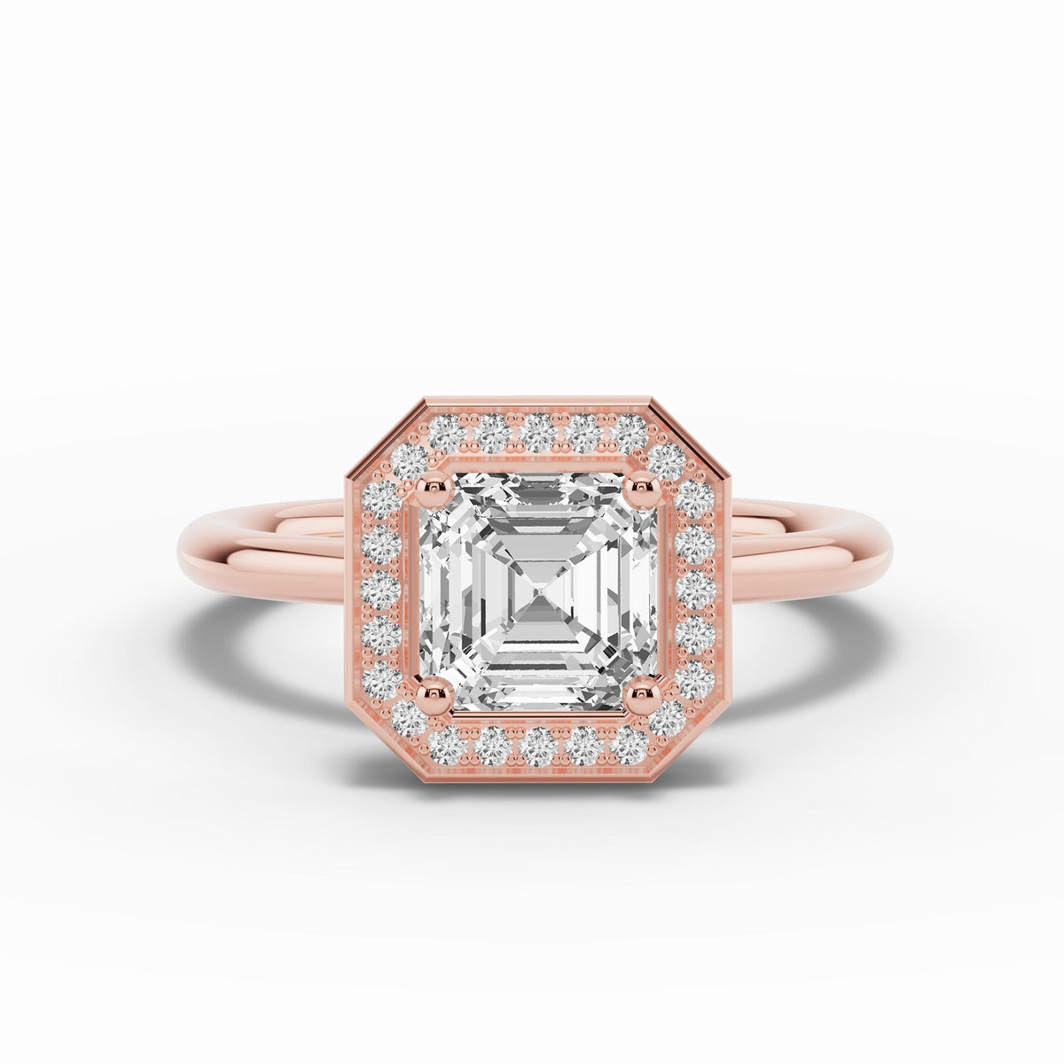 Asscher Nova Halo Engagement Ring Ring ABER-108-AS-LGD-11  - Abtin & Co.
