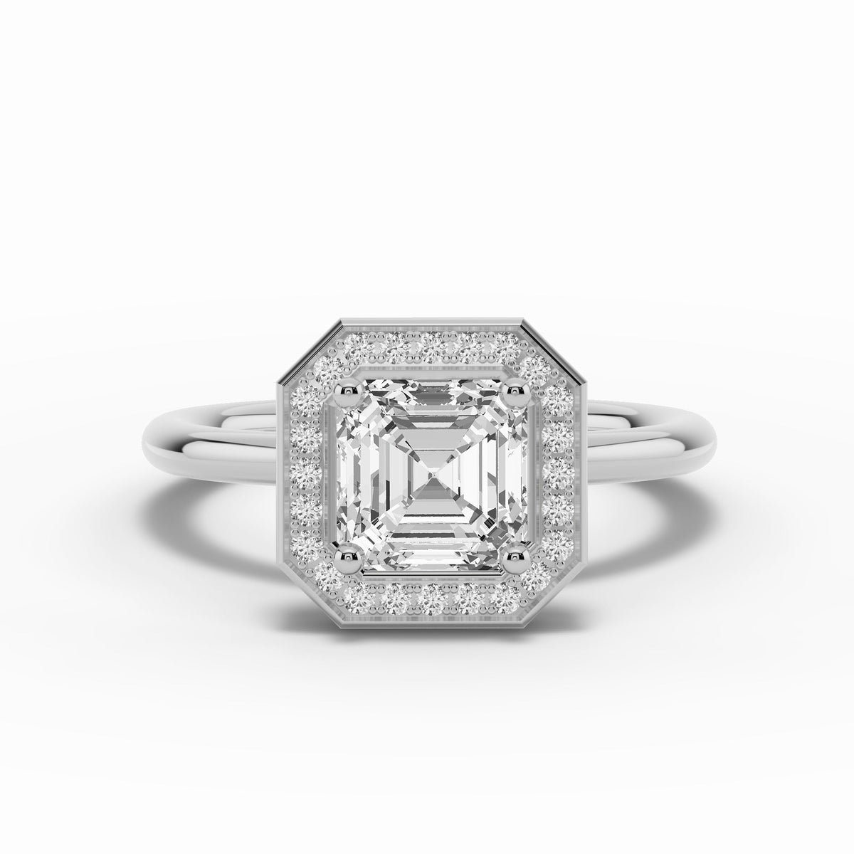 Asscher Nova Halo Engagement Ring Ring ABER-108-AS-LGD-6  - Abtin & Co.