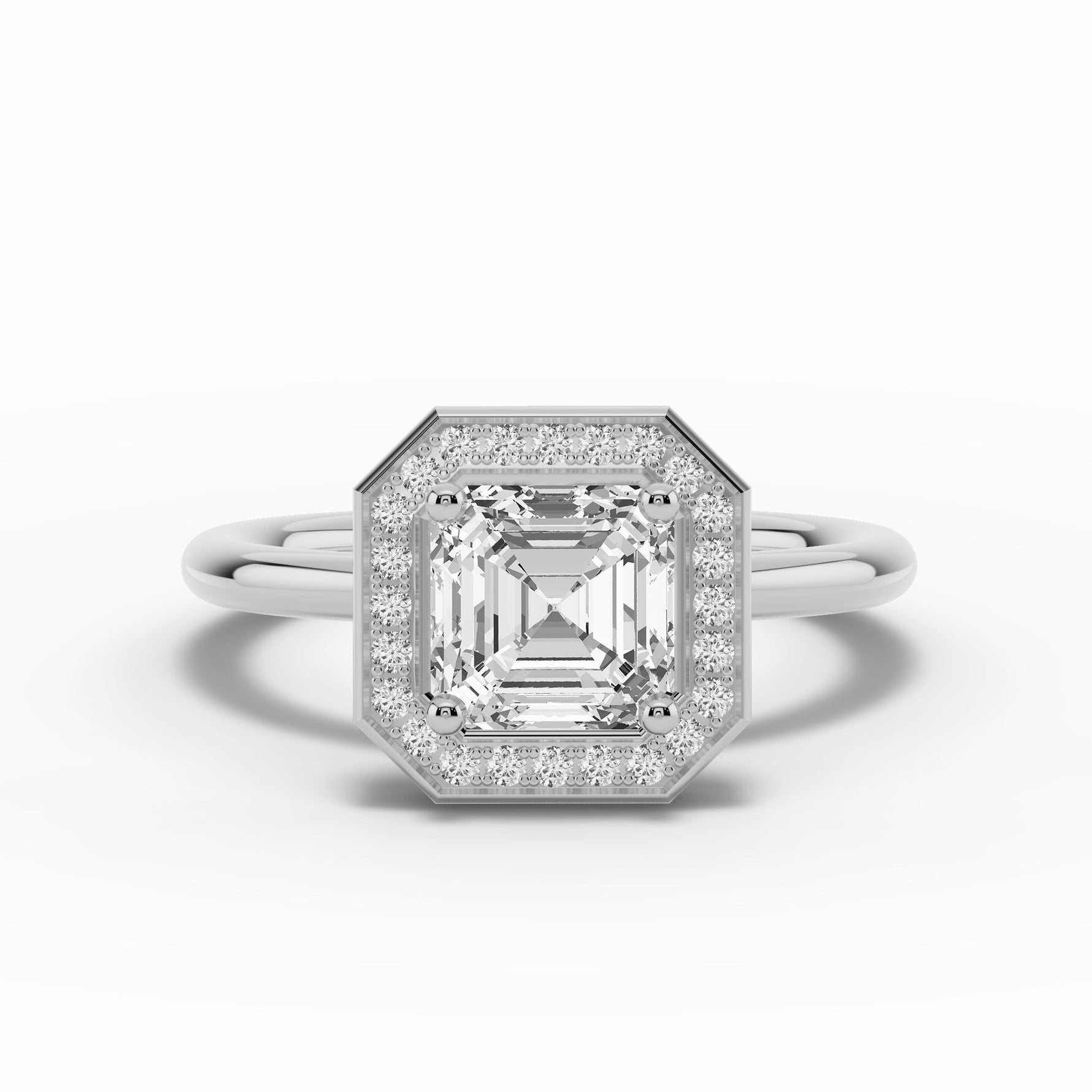 Asscher Nova Halo Engagement Ring Ring ABER-108-AS-LGD-6  - Abtin & Co.