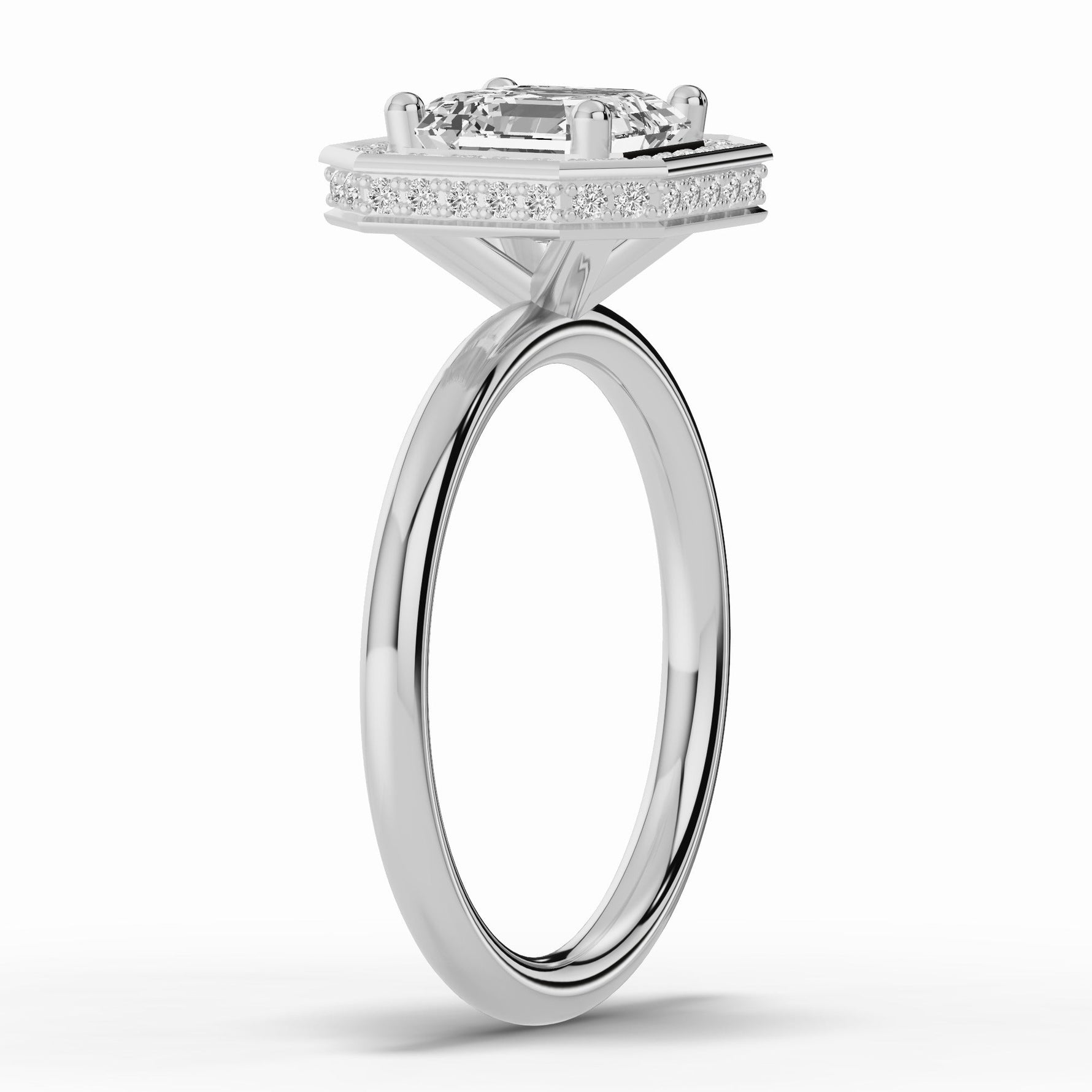 Asscher Nova Halo Engagement Ring Ring ABER-108-AS-LGD-6  - Abtin & Co.