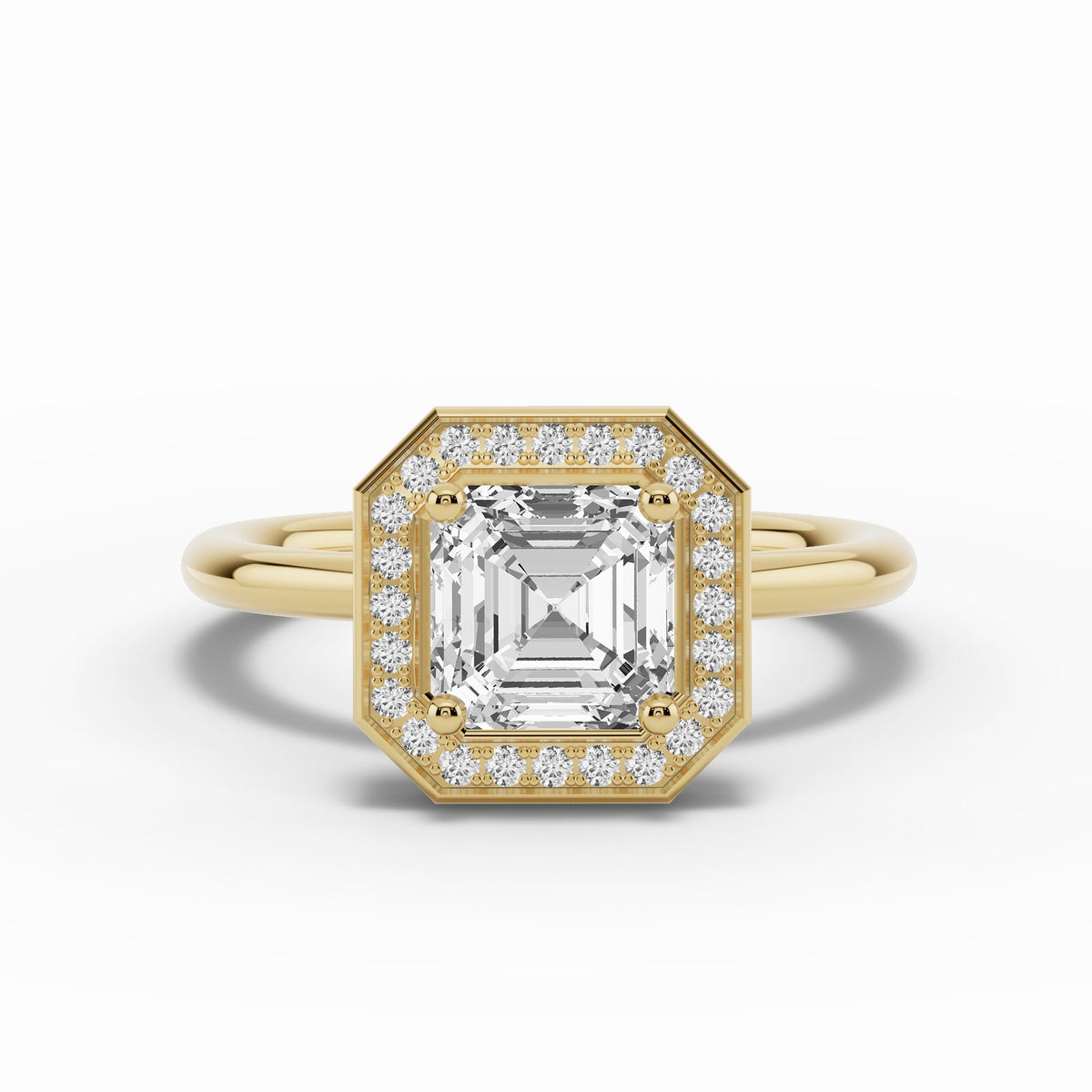 Asscher Nova Halo Engagement Ring Ring ABER-108-AS-LGD-1  - Abtin & Co.