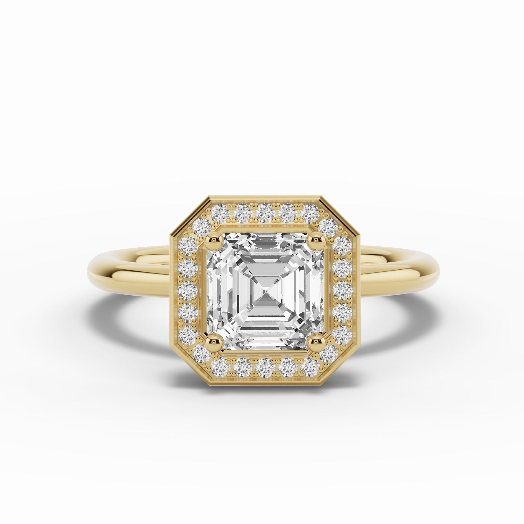Asscher Nova Halo Engagement Ring Ring ABER-108-AS-LGD-1  - Abtin & Co.