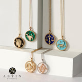 14K Gold Malachite & Diamond Capricorn Horoscope Medallion