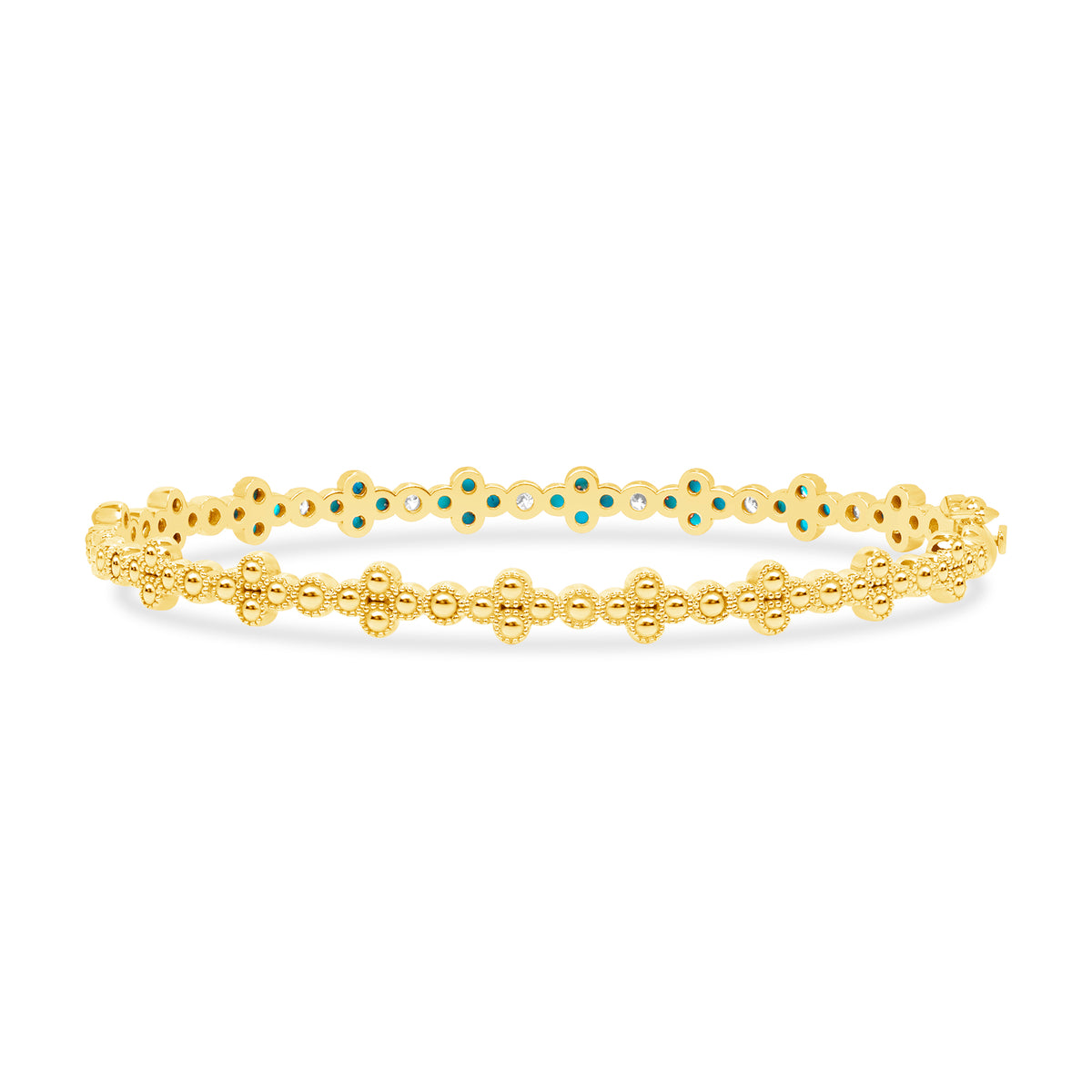14K Gold Emerald & Diamond Clover Bangle - Abtin & Company 
