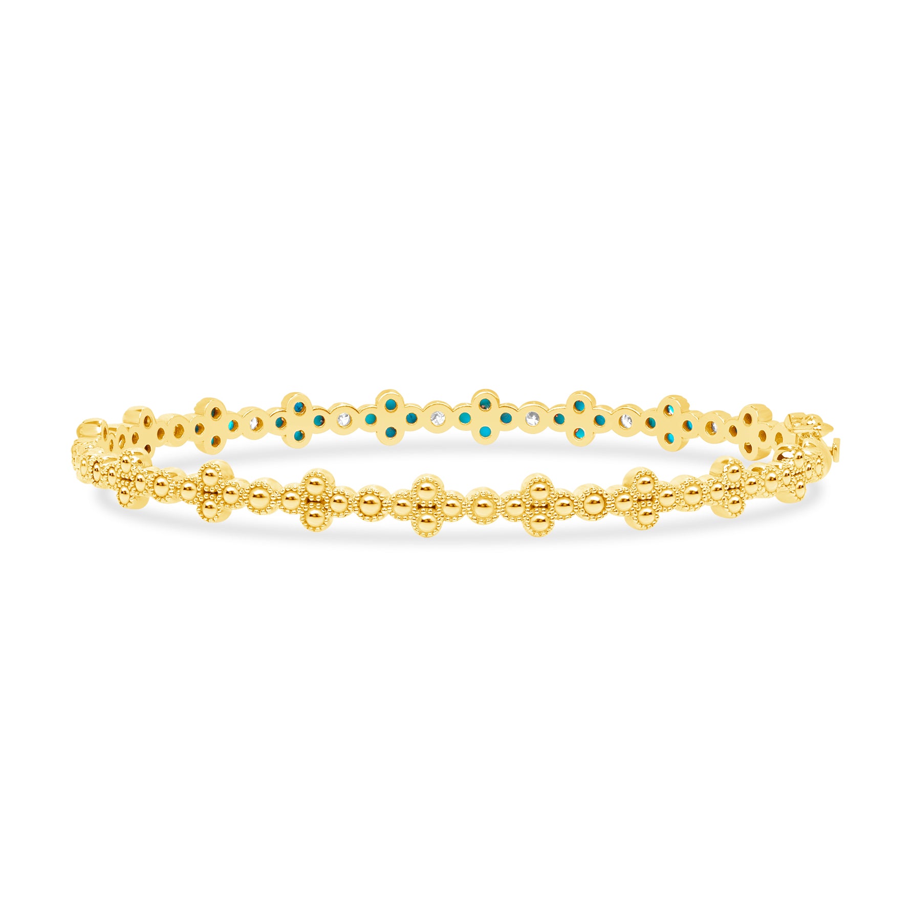 14K Gold Emerald & Diamond Clover Bangle - Abtin & Company 