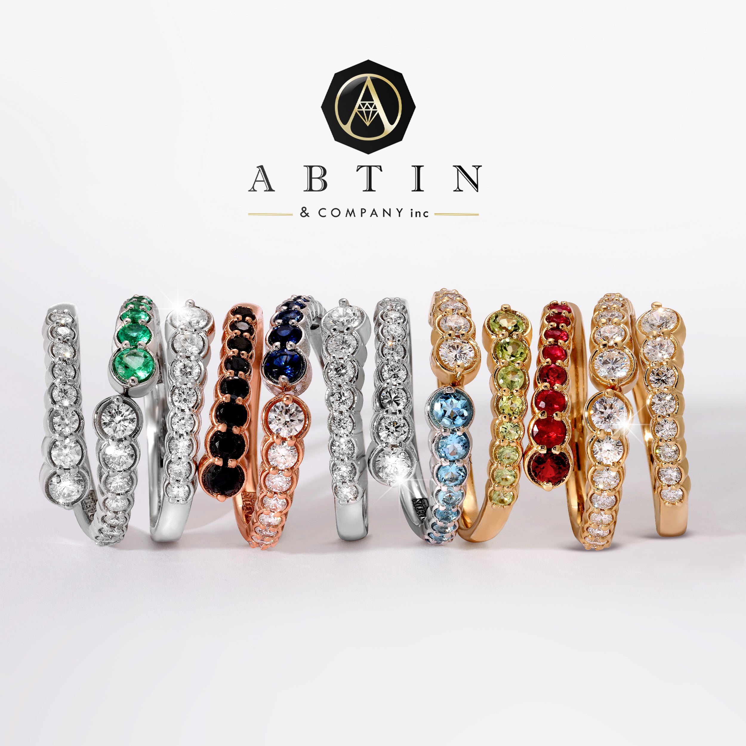 14K Yellow Gold Diamond & Ruby Bezel Bypass Ring Band - Abtin & Company 