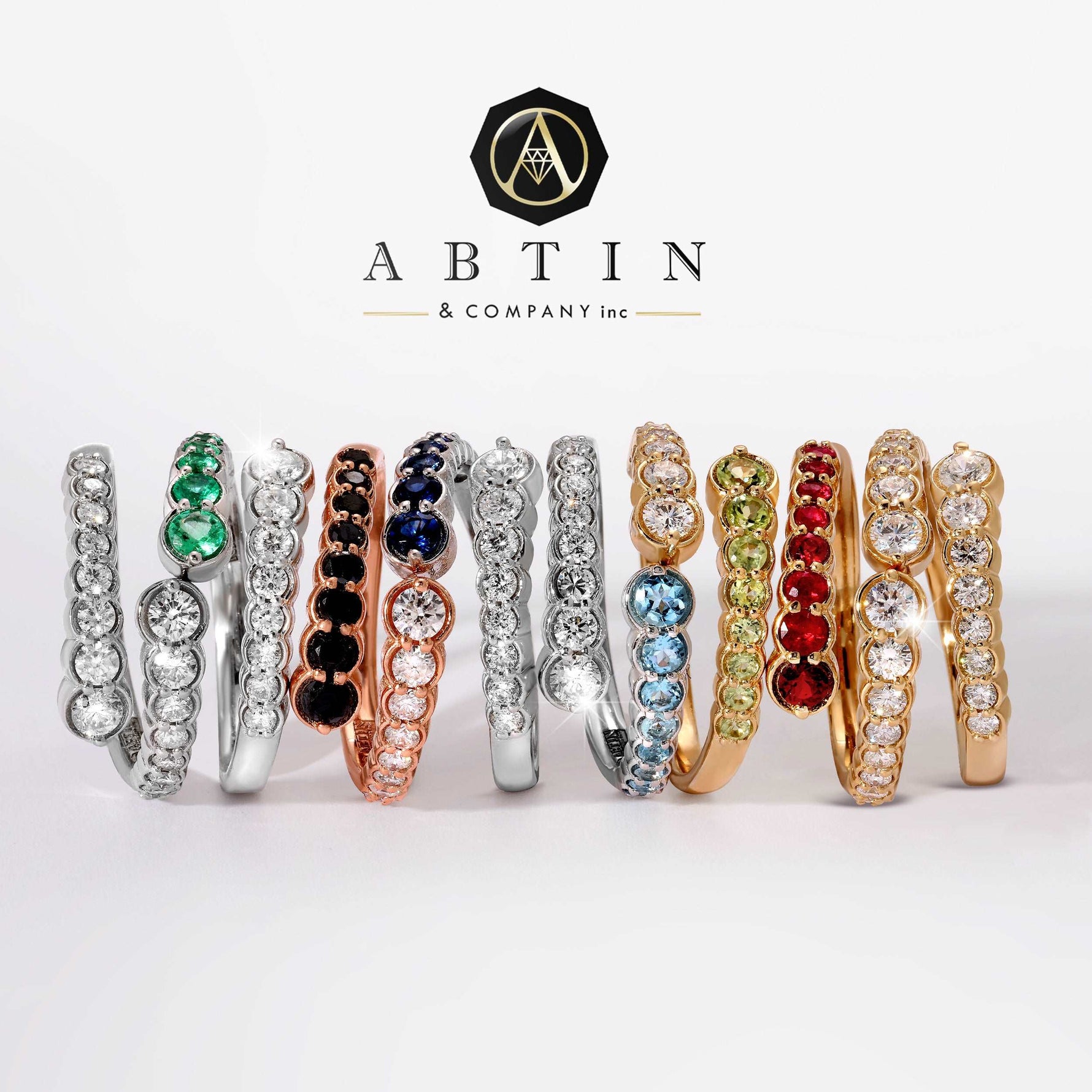 14K Gold Diamond & Emerald Bezel Bypass Ring Band - Abtin & Company 