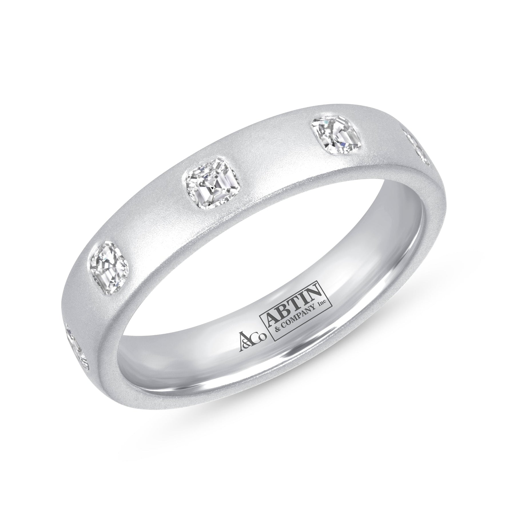 Dome Dot Flush Set Asscher Diamond Ring Ring ABB-709.1-AS-D-14  - Abtin & Co.