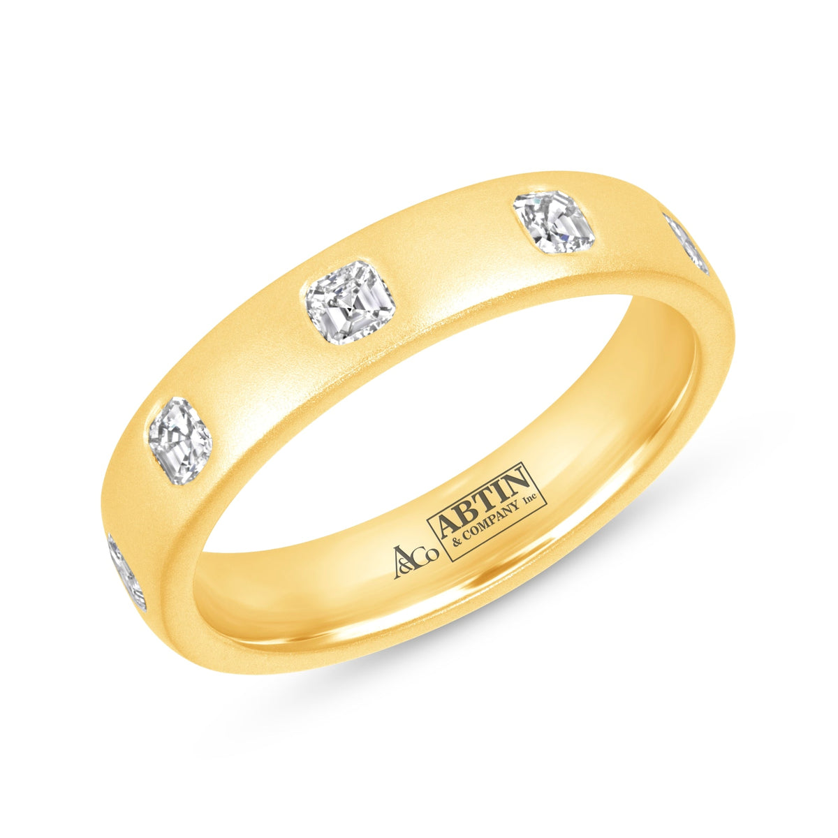 Dome Dot Flush Set Asscher Diamond Ring Ring ABB-709.1-AS-D-1  - Abtin & Co.
