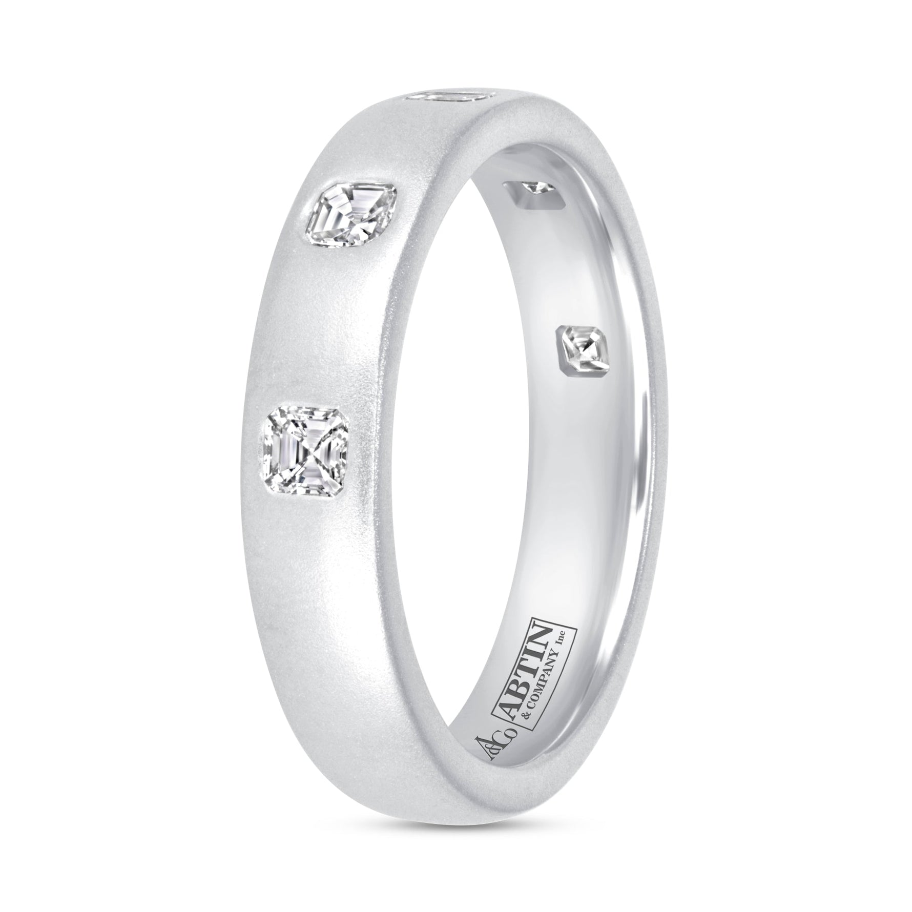 Dome Dot Flush Set Asscher Diamond Ring Ring ABB-709.1-AS-D-14  - Abtin & Co.