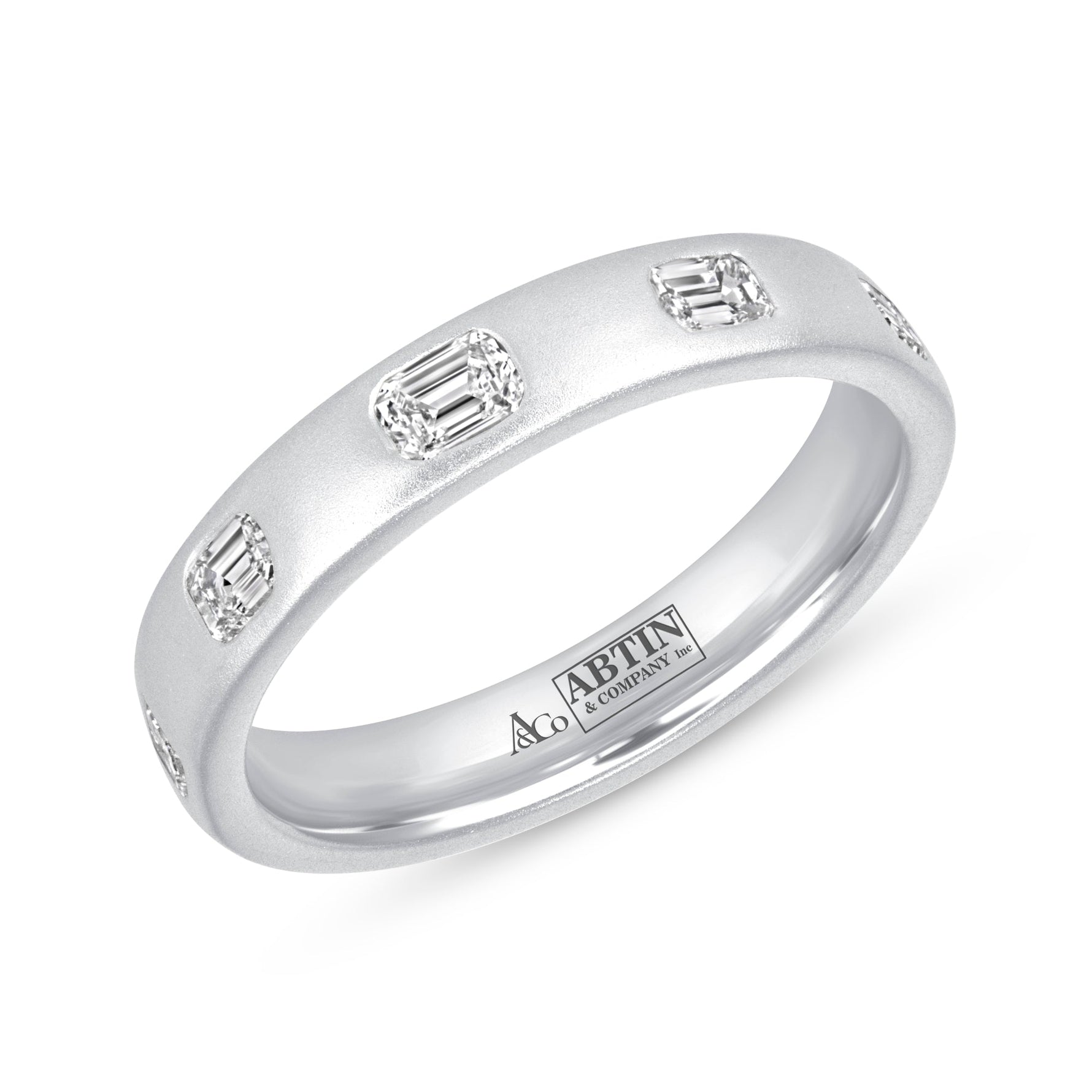 Dome Dot Flush Set Emerald Cut Diamond Ring Emerald Cut ABB-709.1-EM-D-14  - Abtin & Co.