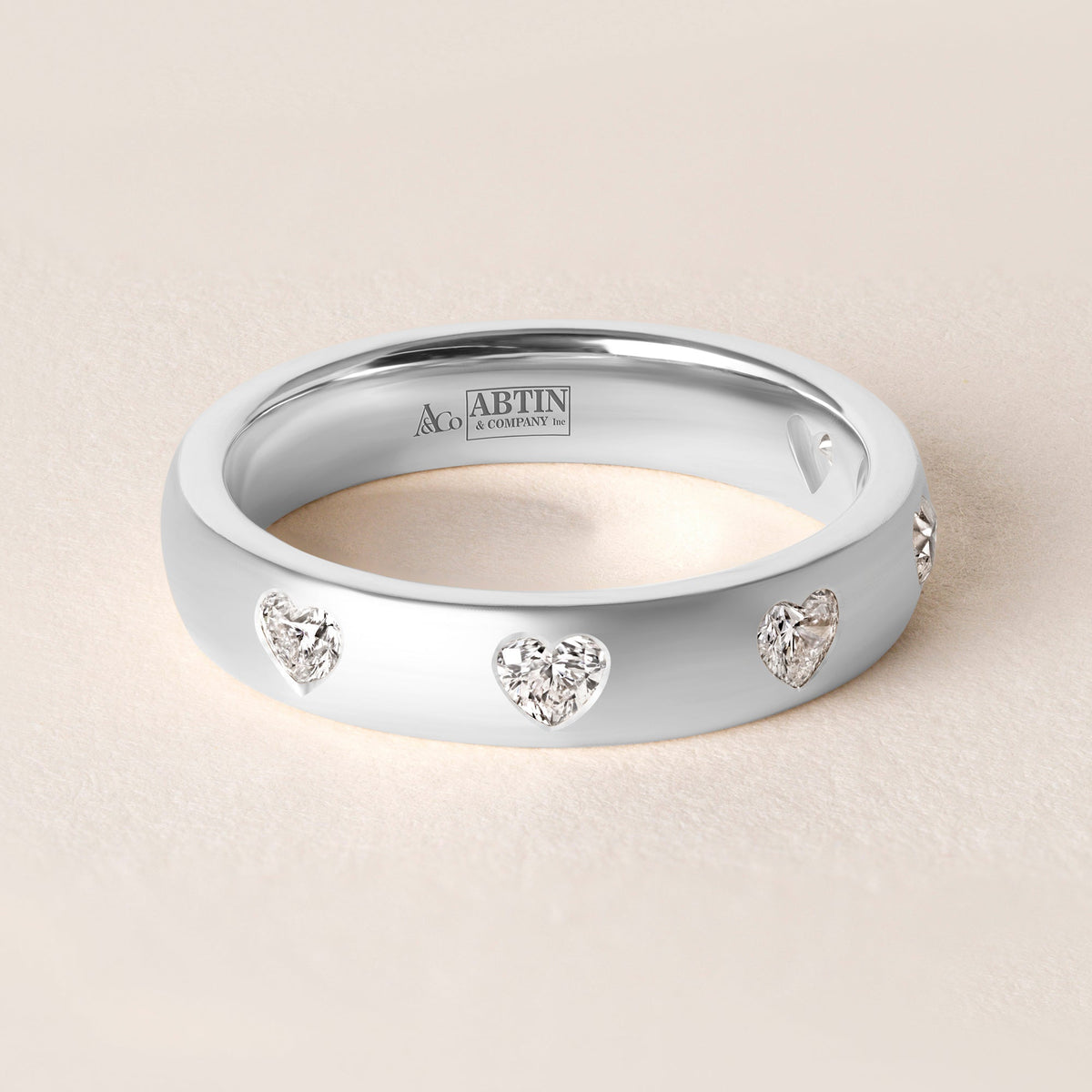 Dome Dot Flush Set Straight Heart Diamond Ring Ring ABB-709.1-HT-D-14  - Abtin & Co.