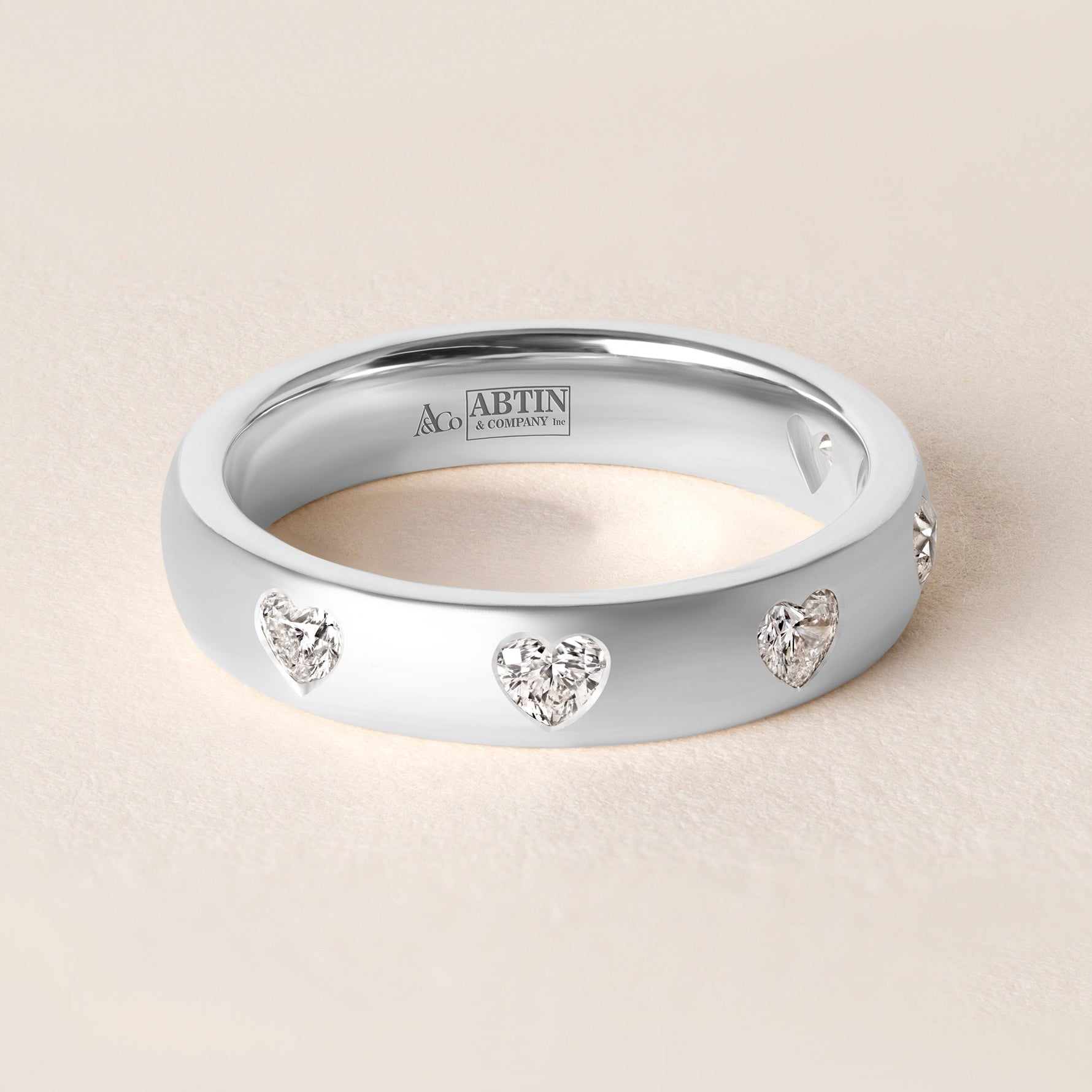 Dome Dot Flush Set Straight Heart Diamond Ring Ring ABB-709.1-HT-D-14  - Abtin & Co.