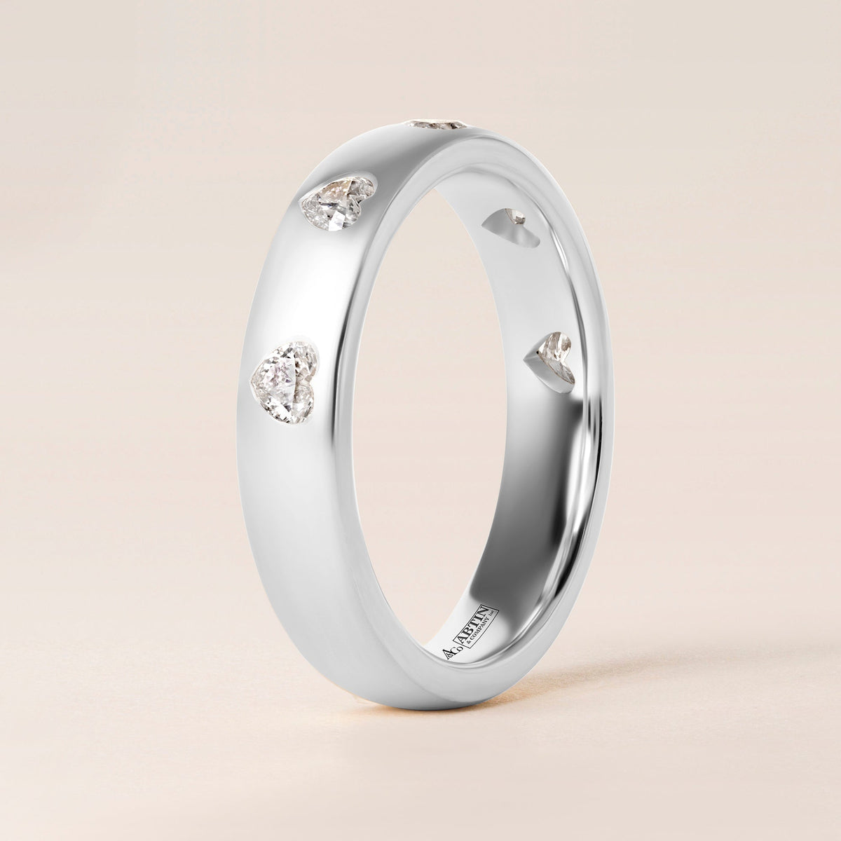 Dome Dot Flush Set Straight Heart Diamond Ring Ring ABB-709.1-HT-D-14  - Abtin & Co.