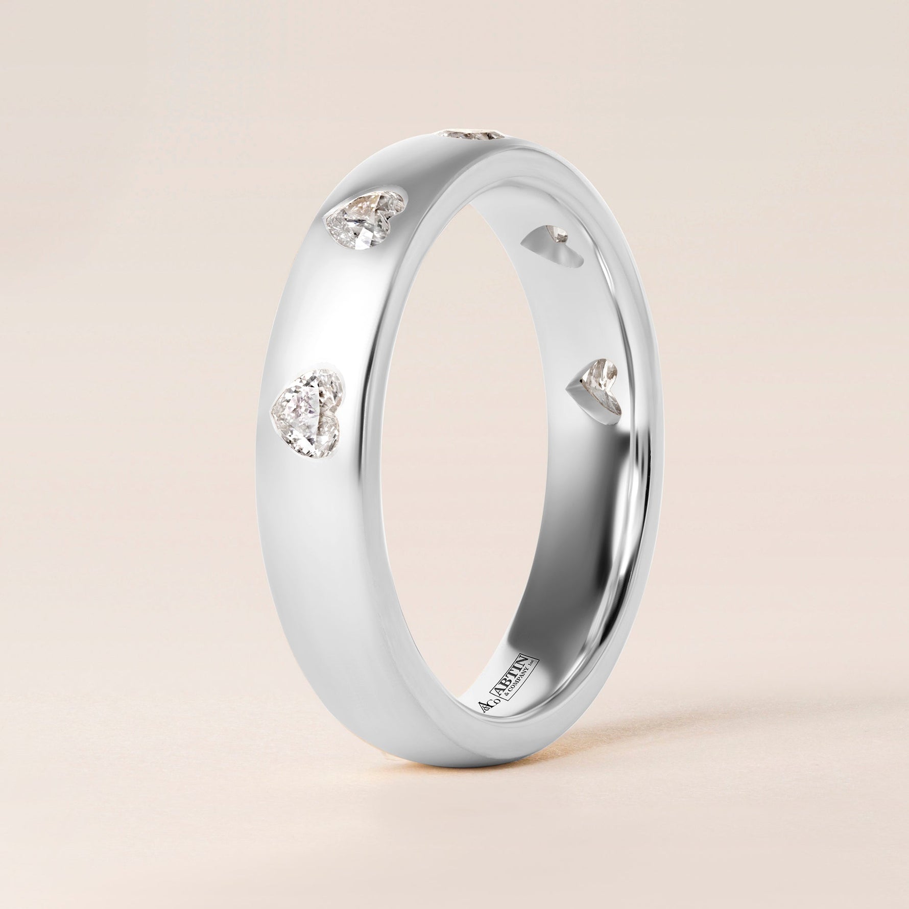 Dome Dot Flush Set Straight Heart Diamond Ring Ring ABB-709.1-HT-D-14  - Abtin & Co.