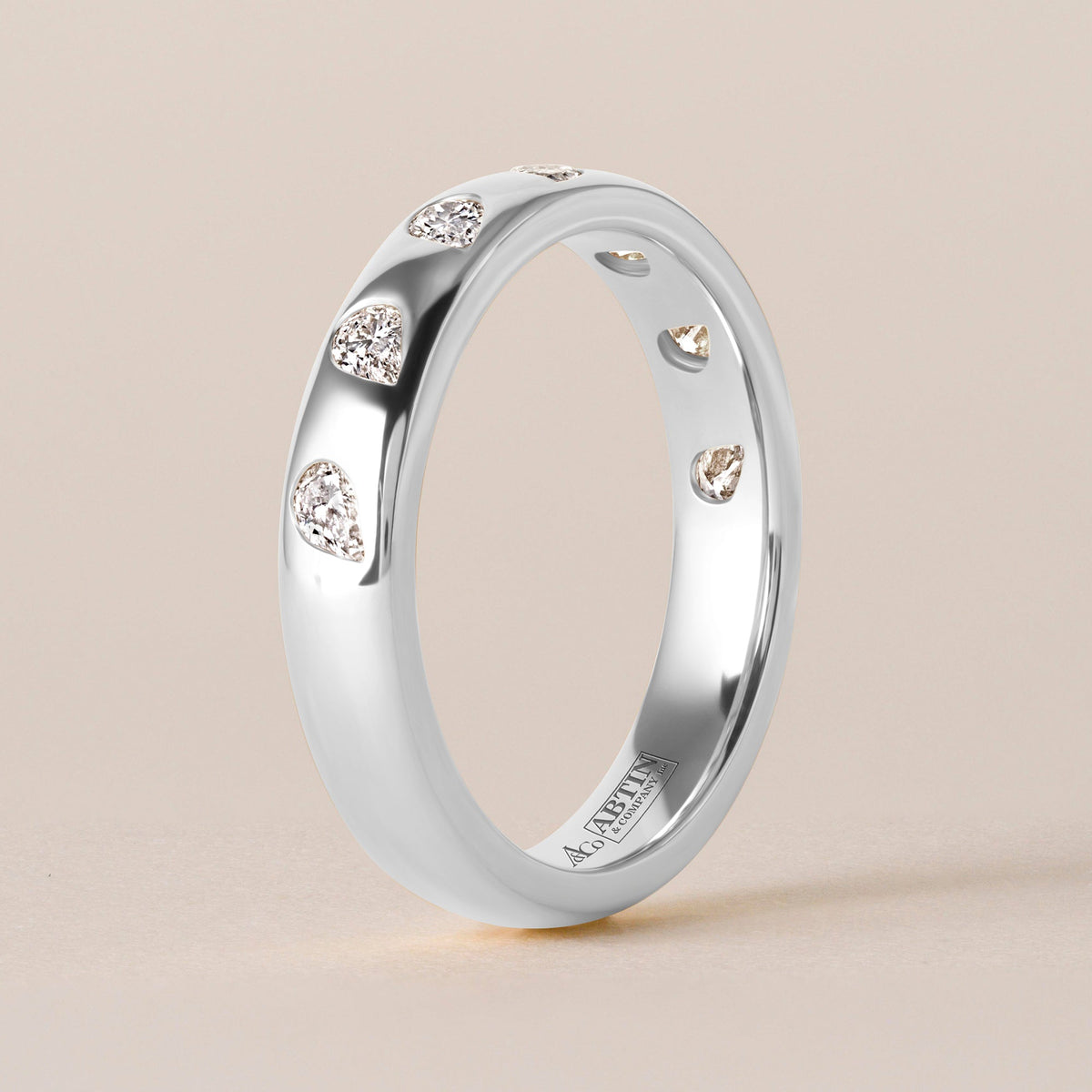 Dome Dot Flush Set Tilted Pear Diamond Ring Ring ABB-709.1-V2-PR-D-14  - Abtin & Co.