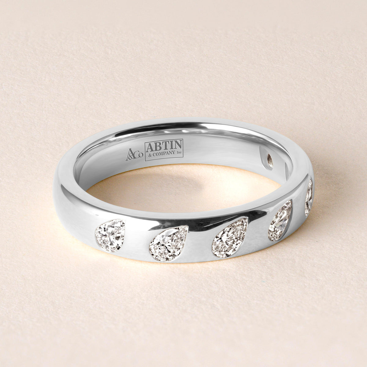 Dome Dot Flush Set Tilted Pear Diamond Ring Ring ABB-709.1-V2-PR-D-14  - Abtin & Co.