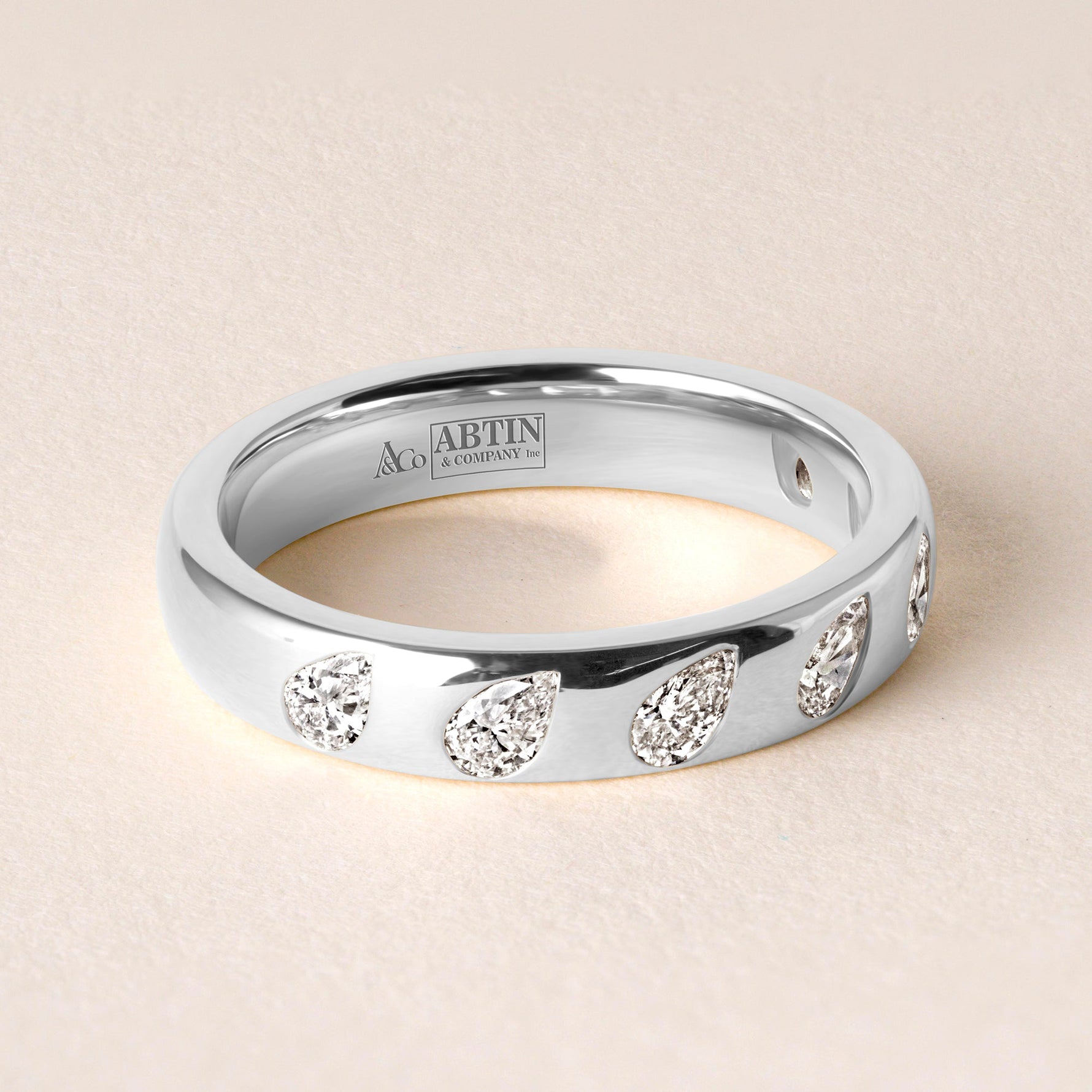 Dome Dot Flush Set Tilted Pear Diamond Ring Ring ABB-709.1-V2-PR-D-14  - Abtin & Co.