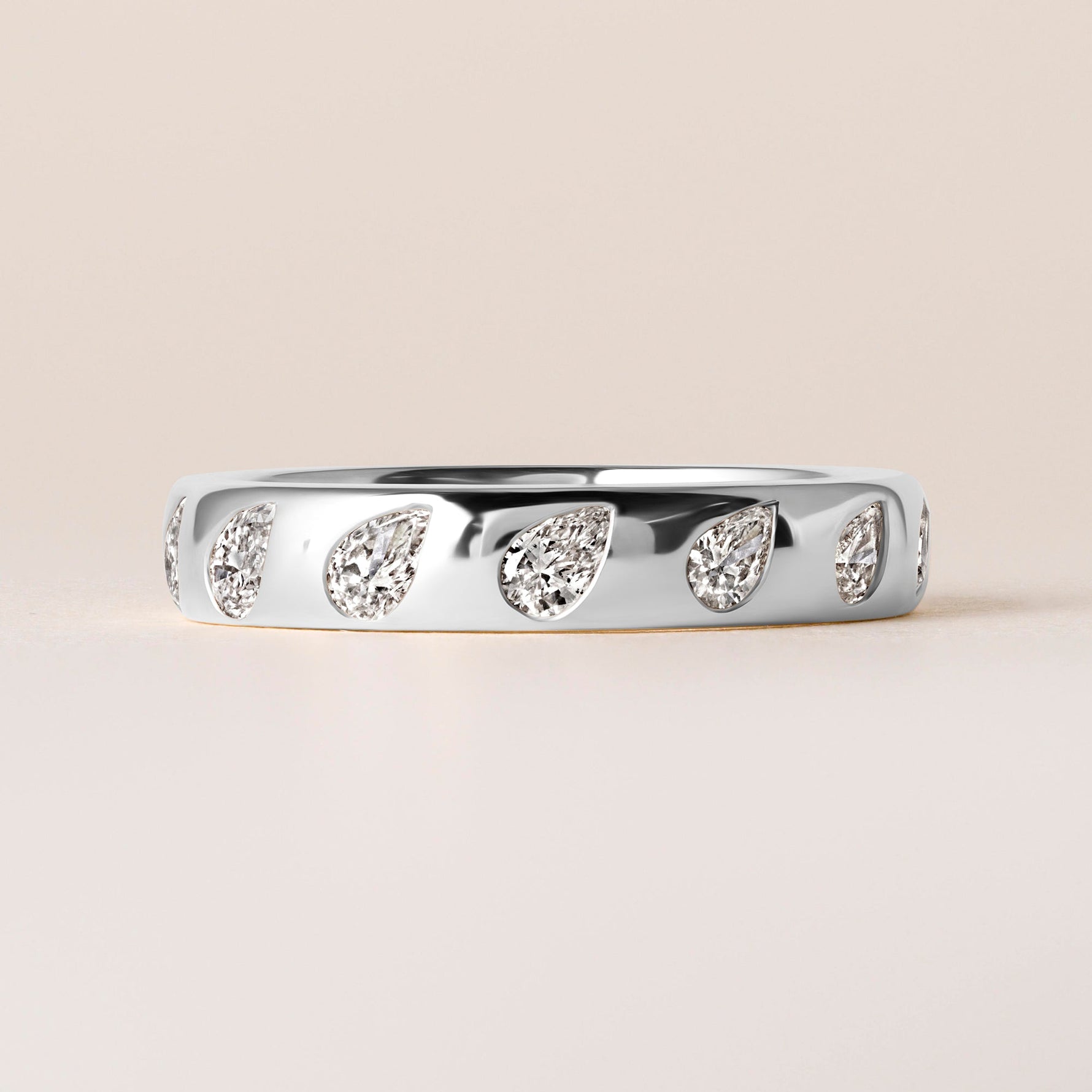 Dome Dot Flush Set Tilted Pear Diamond Ring Ring ABB-709.1-V2-PR-D-14  - Abtin & Co.