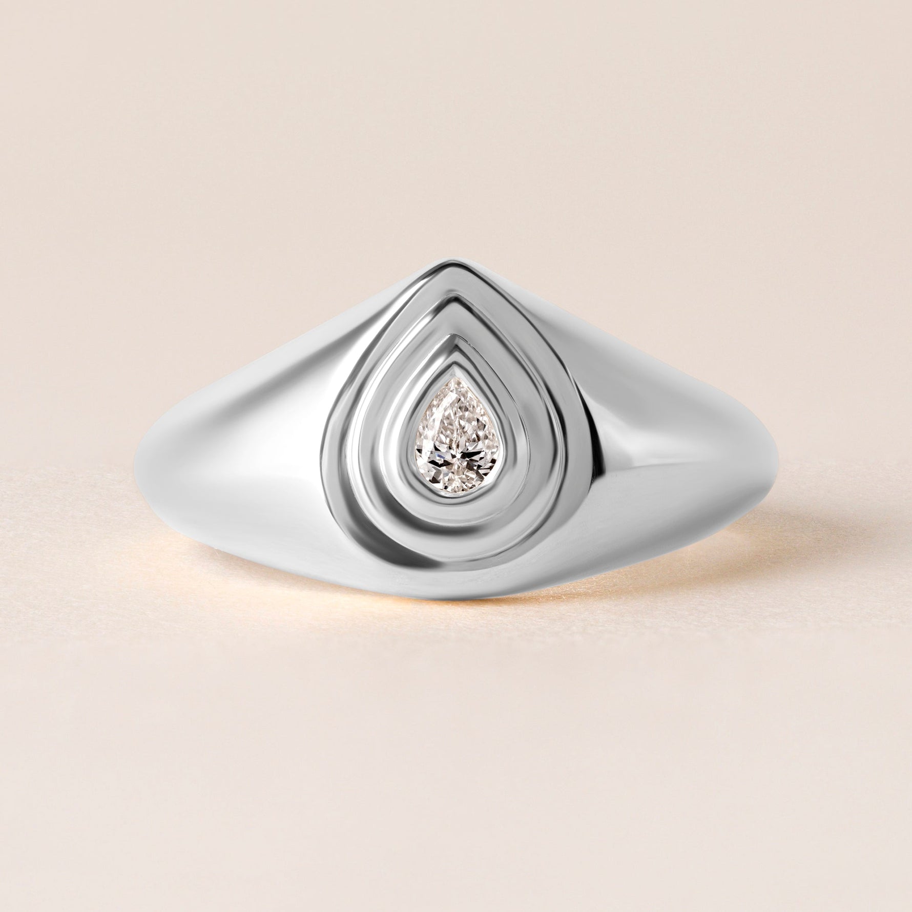 Echo Pear Diamond Signet Ring Ring ABB-711.1-PR-D-14  - Abtin & Co.