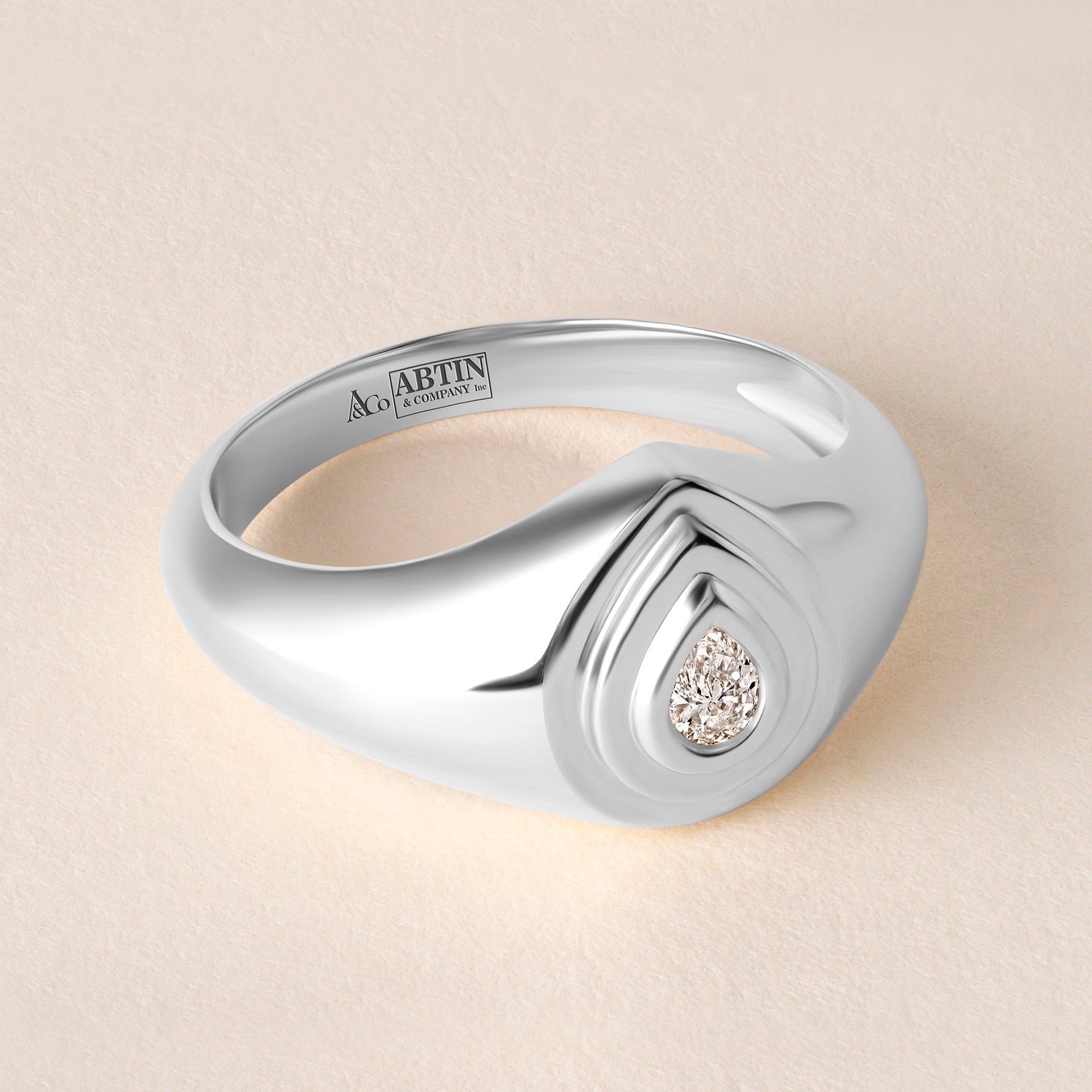Echo Pear Diamond Signet Ring Ring ABB-711.1-PR-D-14  - Abtin & Co.