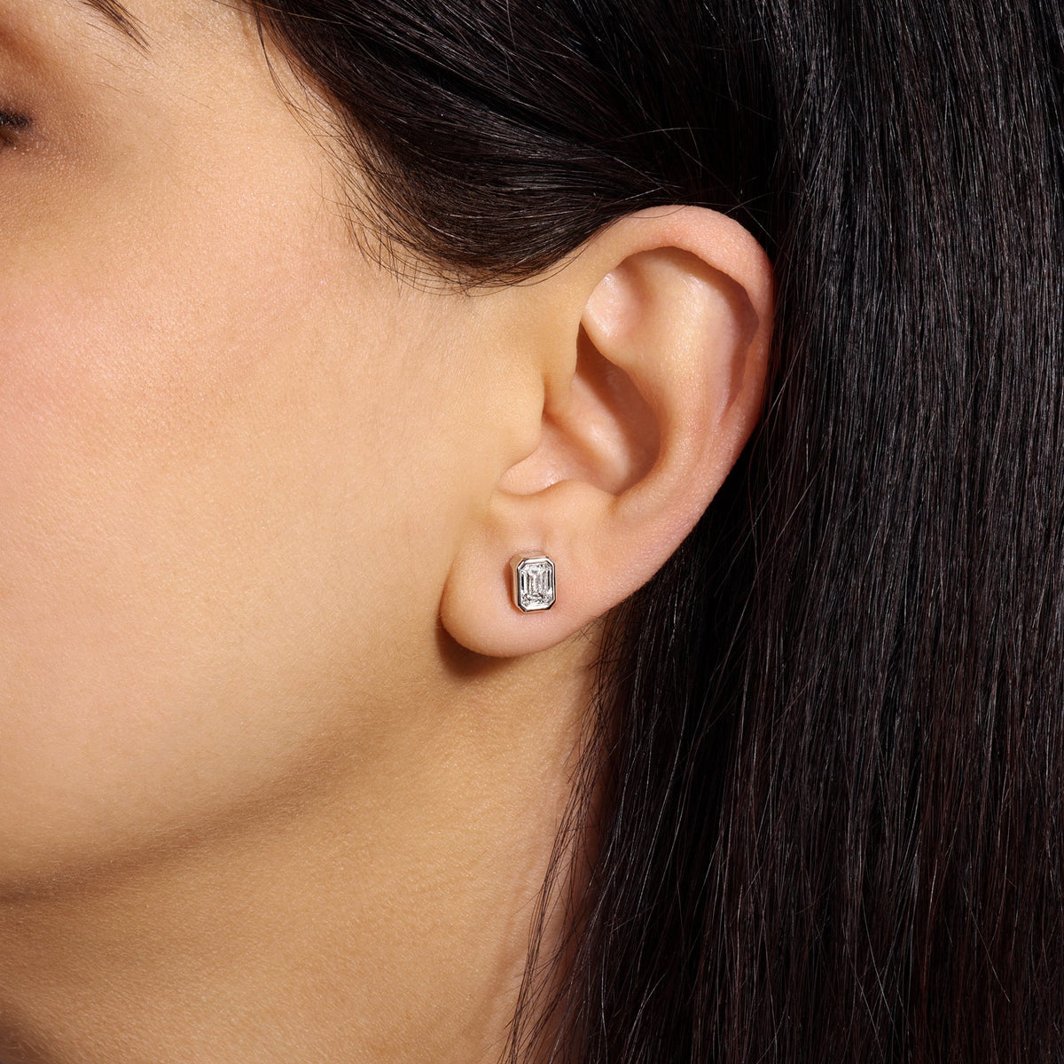 Emerald Cut Célina Bezel Studs Earring ABE-231-D-1  - Abtin & Co.