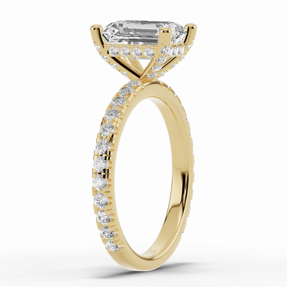 Emerald Cut Coronet Diamond Crown Engagement Ring Ring ABER-105-EM-LGD-16  - Abtin & Co.