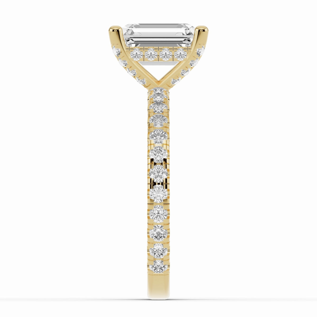 Emerald Cut Coronet Diamond Crown Engagement Ring Ring ABER-105-EM-LGD-16  - Abtin & Co.