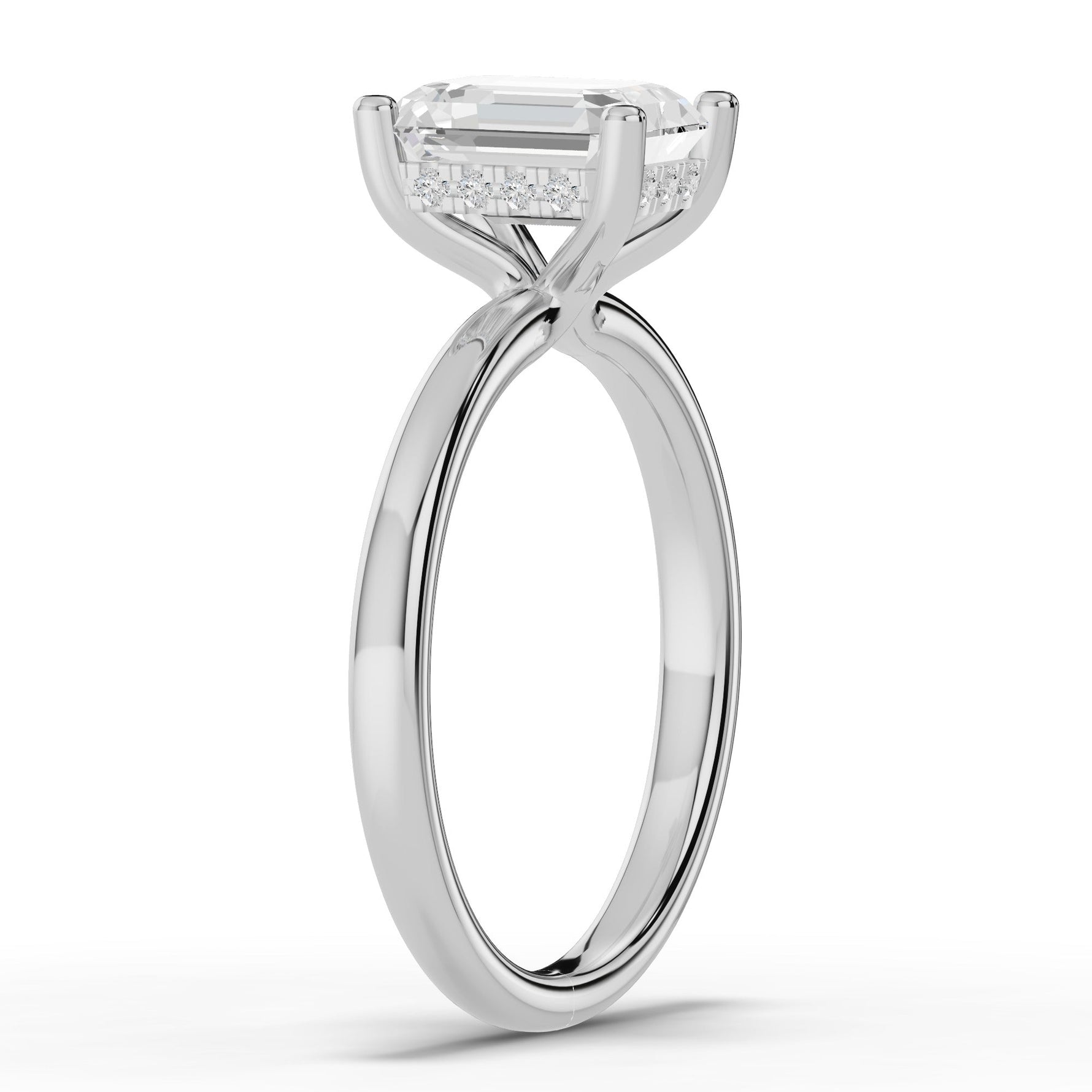 Emerald Cut Lustre Hidden Halo Solitaire Ring ABER-101-EM-LGD-6  - Abtin & Co.