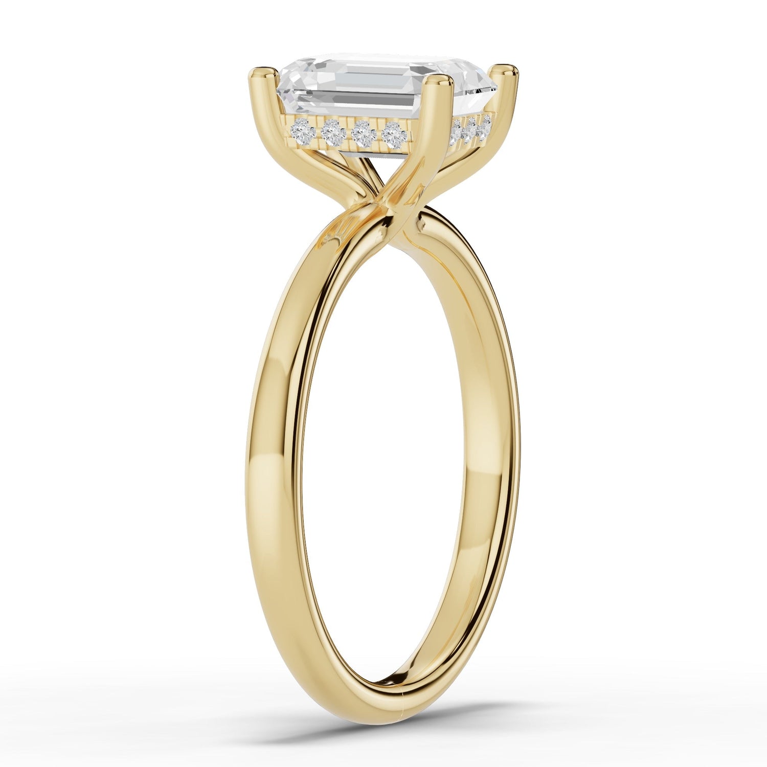 Emerald Cut Lustre Hidden Halo Solitaire Ring ABER-101-EM-LGD-1  - Abtin & Co.