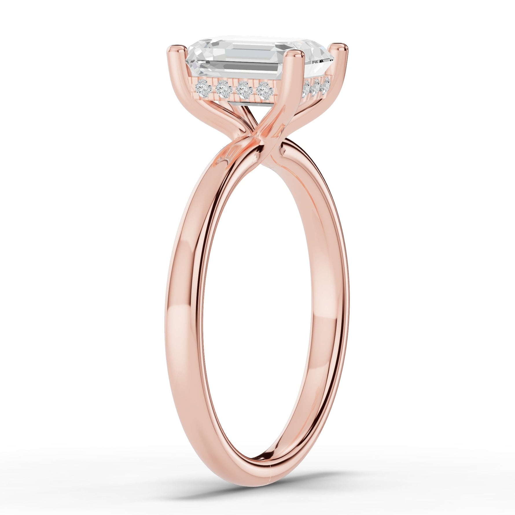 Emerald Cut Lustre Hidden Halo Solitaire Ring ABER-101-EM-LGD-11  - Abtin & Co.