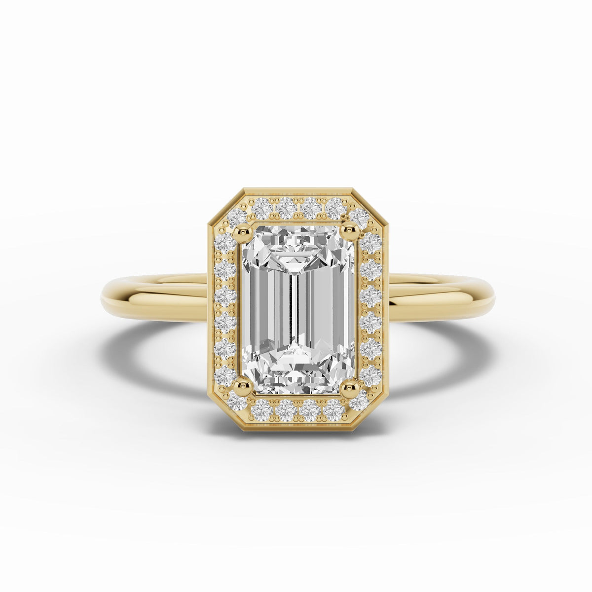 Emerald Cut Nova Halo Engagement Ring Ring ABER-108-EM-LGD-1  - Abtin & Co.