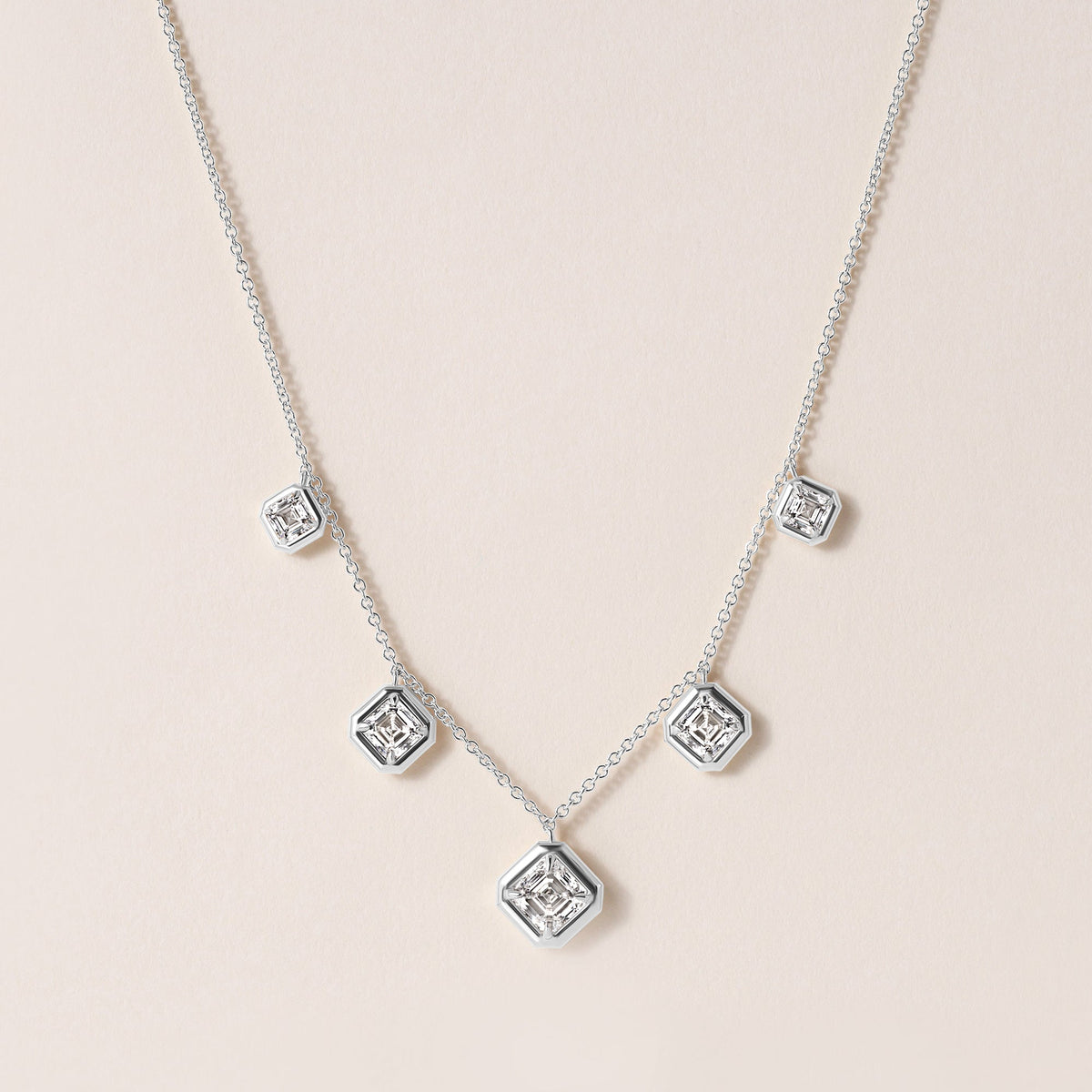 Graduated Asscher Stella Bezel Necklace Necklace ABN-186-AS-G-LGD-2  - Abtin & Co.