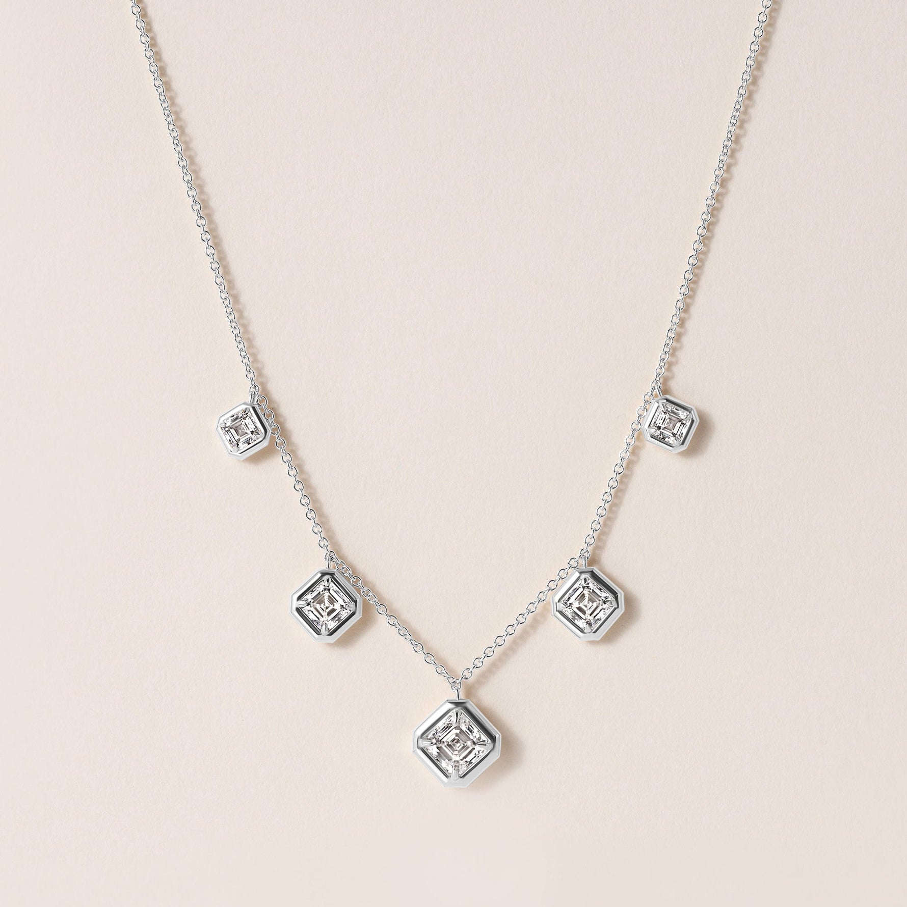 Graduated Asscher Stella Bezel Necklace Necklace ABN-186-AS-G-LGD-2  - Abtin & Co.