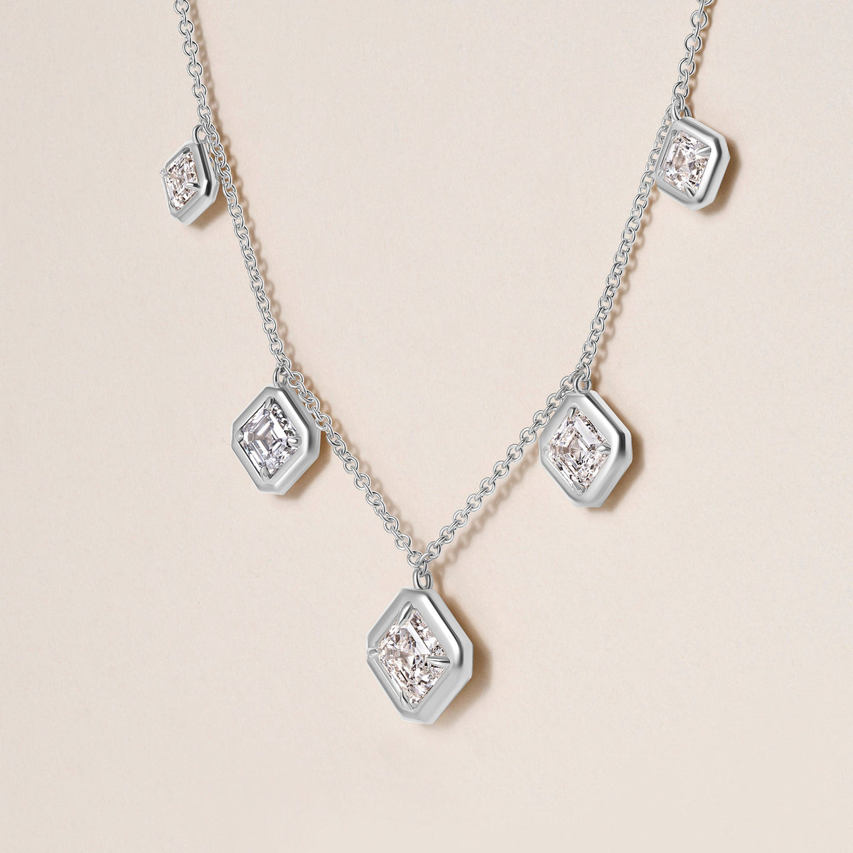 Graduated Asscher Stella Bezel Necklace Necklace ABN-186-AS-G-LGD-2  - Abtin & Co.