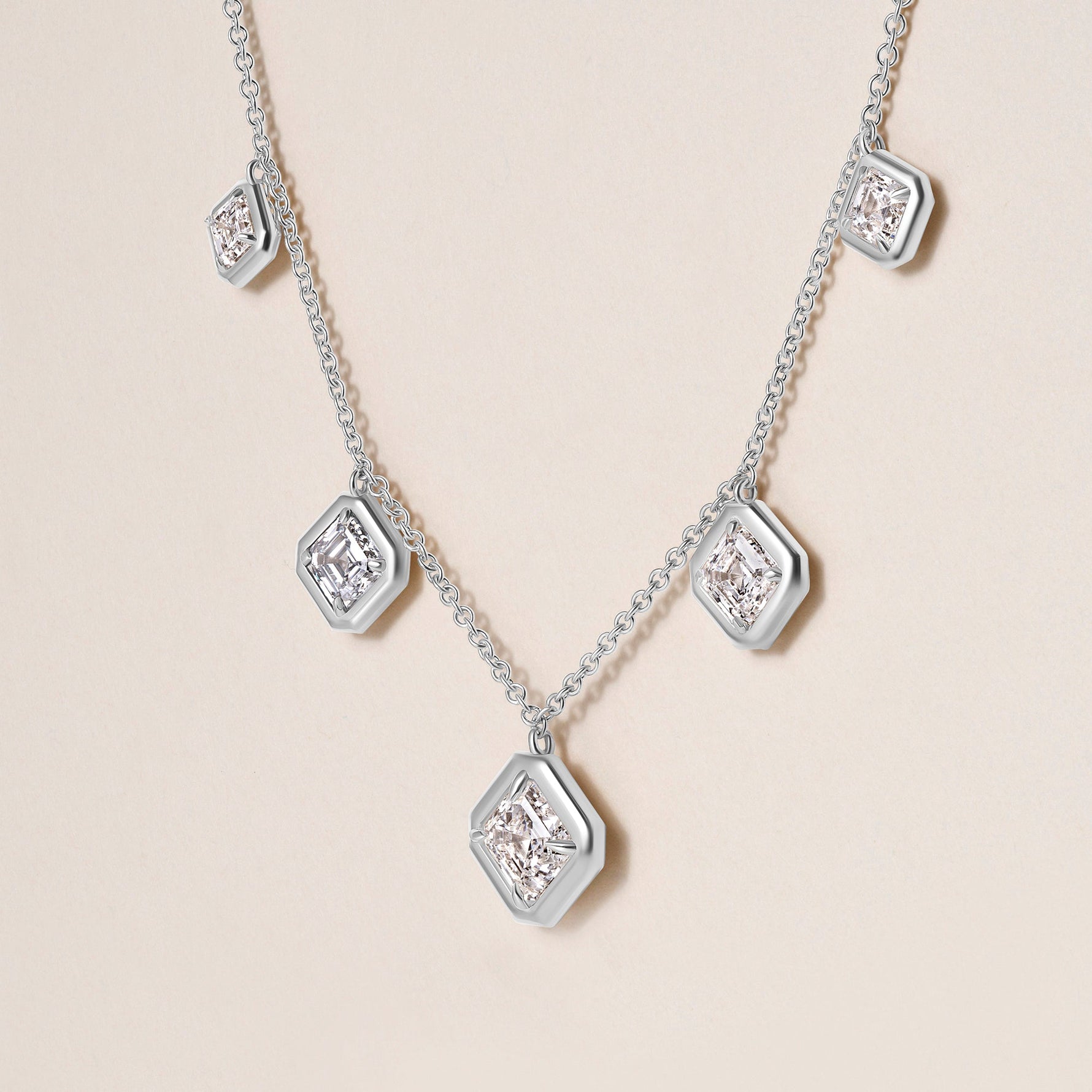 Graduated Asscher Stella Bezel Necklace Necklace ABN-186-AS-G-LGD-2  - Abtin & Co.