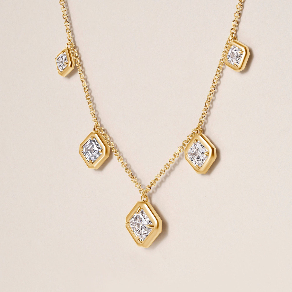Graduated Asscher Stella Bezel Necklace Necklace ABN-186-AS-G-LGD-1  - Abtin & Co.