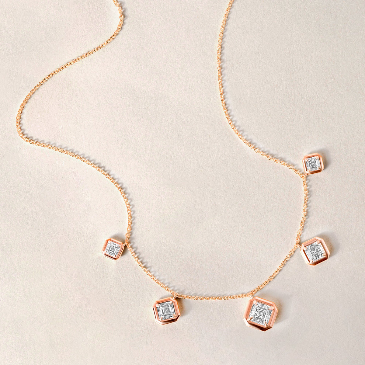 Graduated Asscher Stella Bezel Necklace Necklace ABN-186-AS-G-LGD-3  - Abtin & Co.