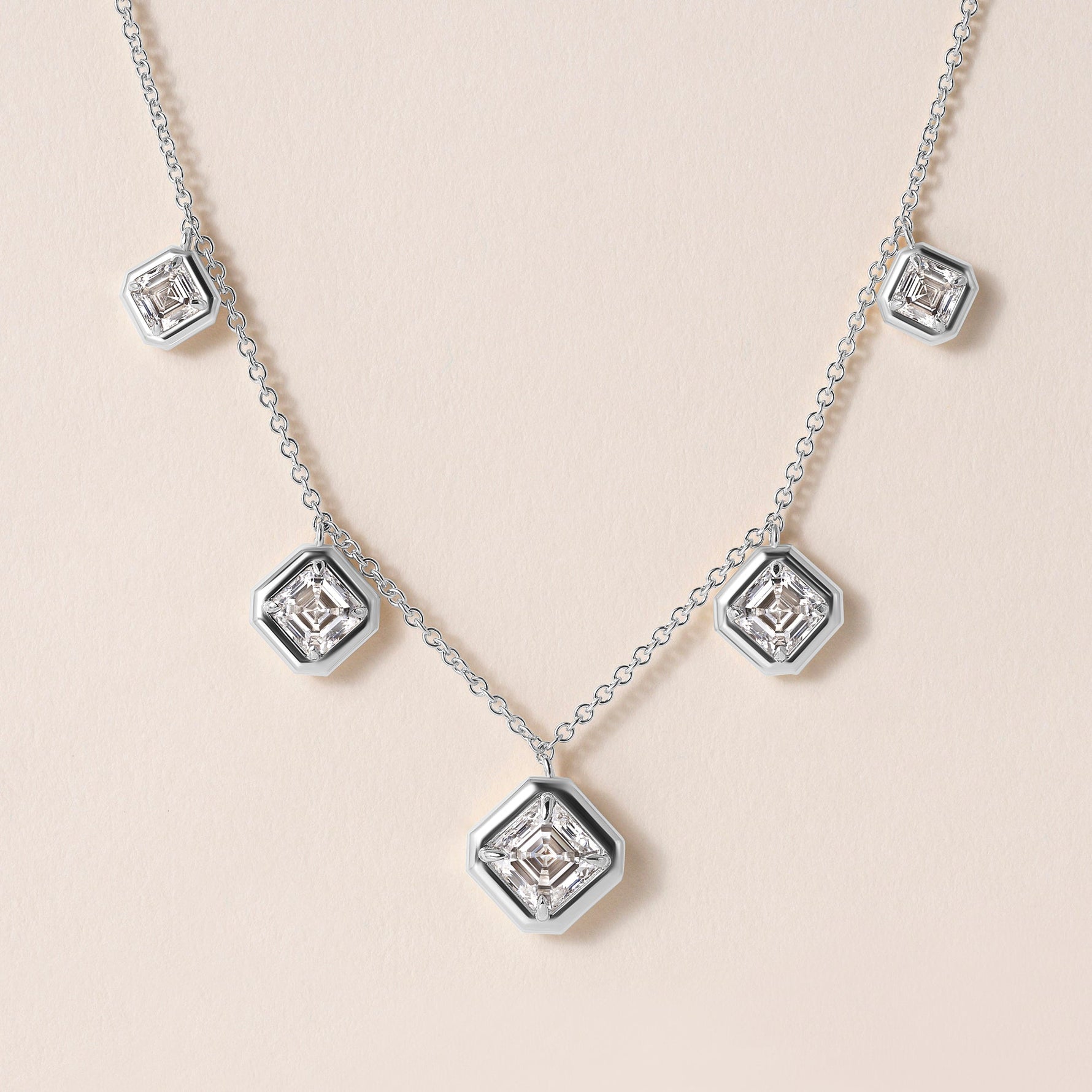 Graduated Asscher Stella Bezel Necklace Necklace ABN-186-AS-G-LGD-2  - Abtin & Co.