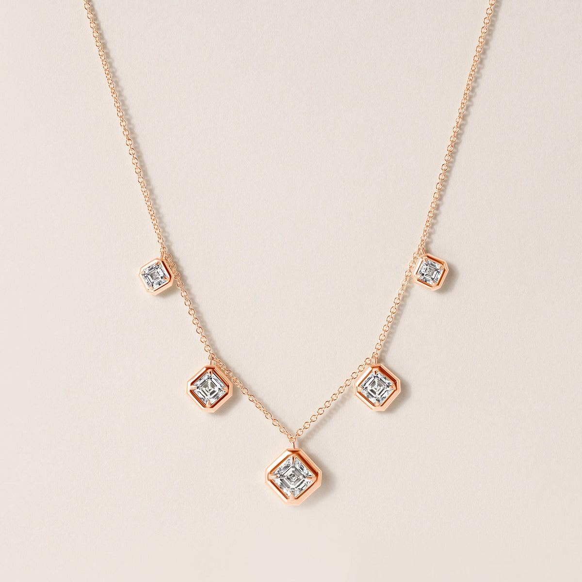 Graduated Asscher Stella Bezel Necklace Necklace ABN-186-AS-G-LGD-3  - Abtin & Co.