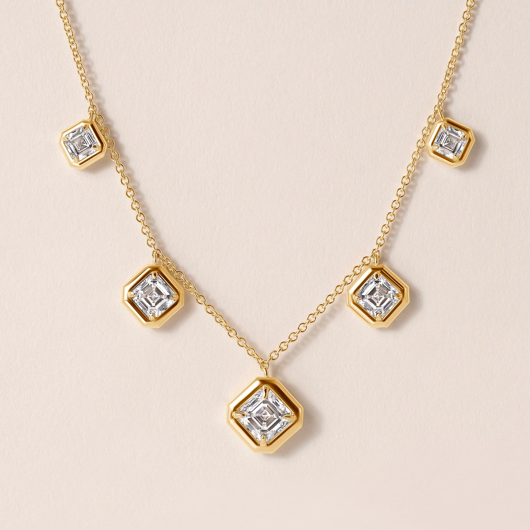 Graduated Asscher Stella Bezel Necklace Necklace ABN-186-AS-G-LGD-1  - Abtin & Co.