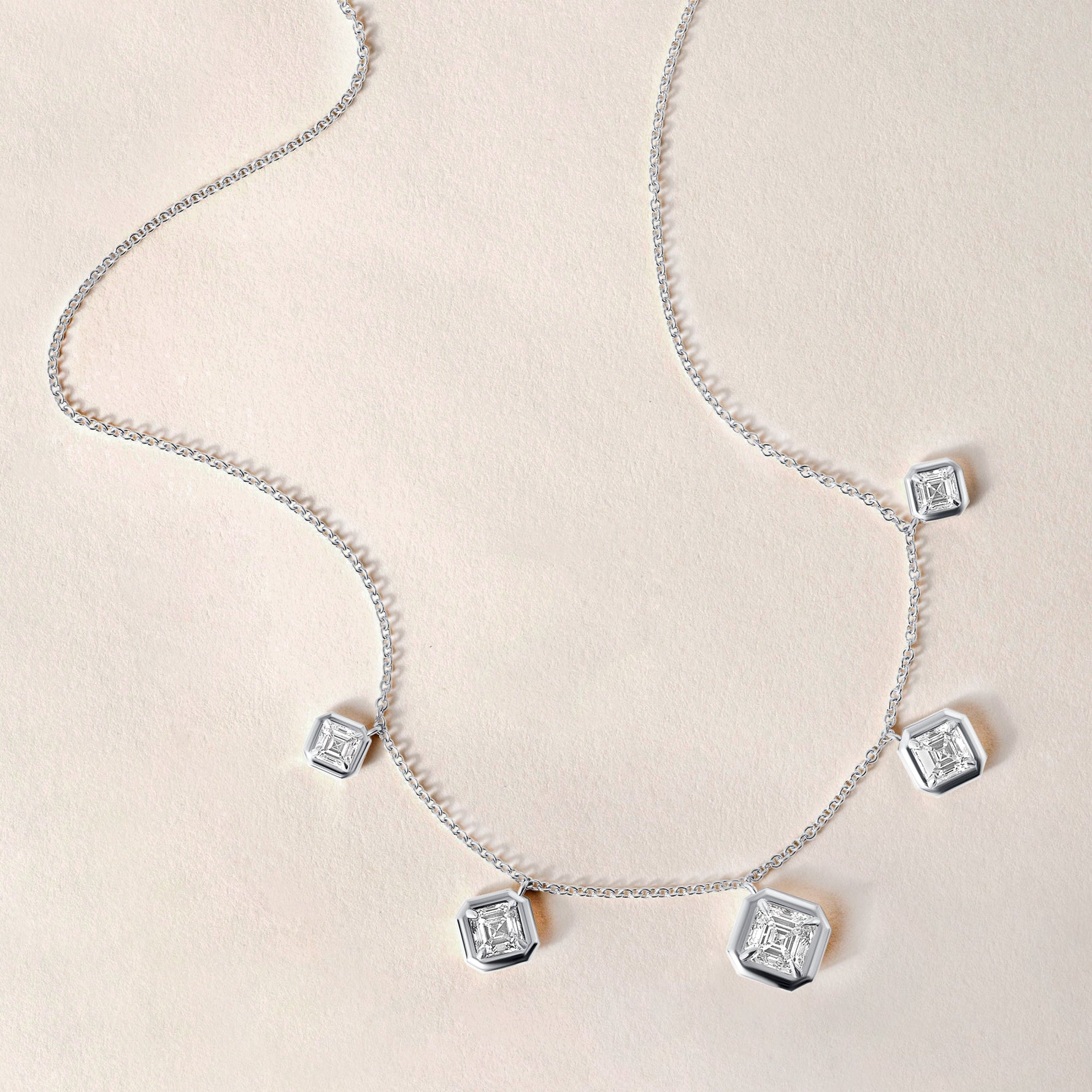 Graduated Asscher Stella Bezel Necklace Necklace ABN-186-AS-G-LGD-2  - Abtin & Co.