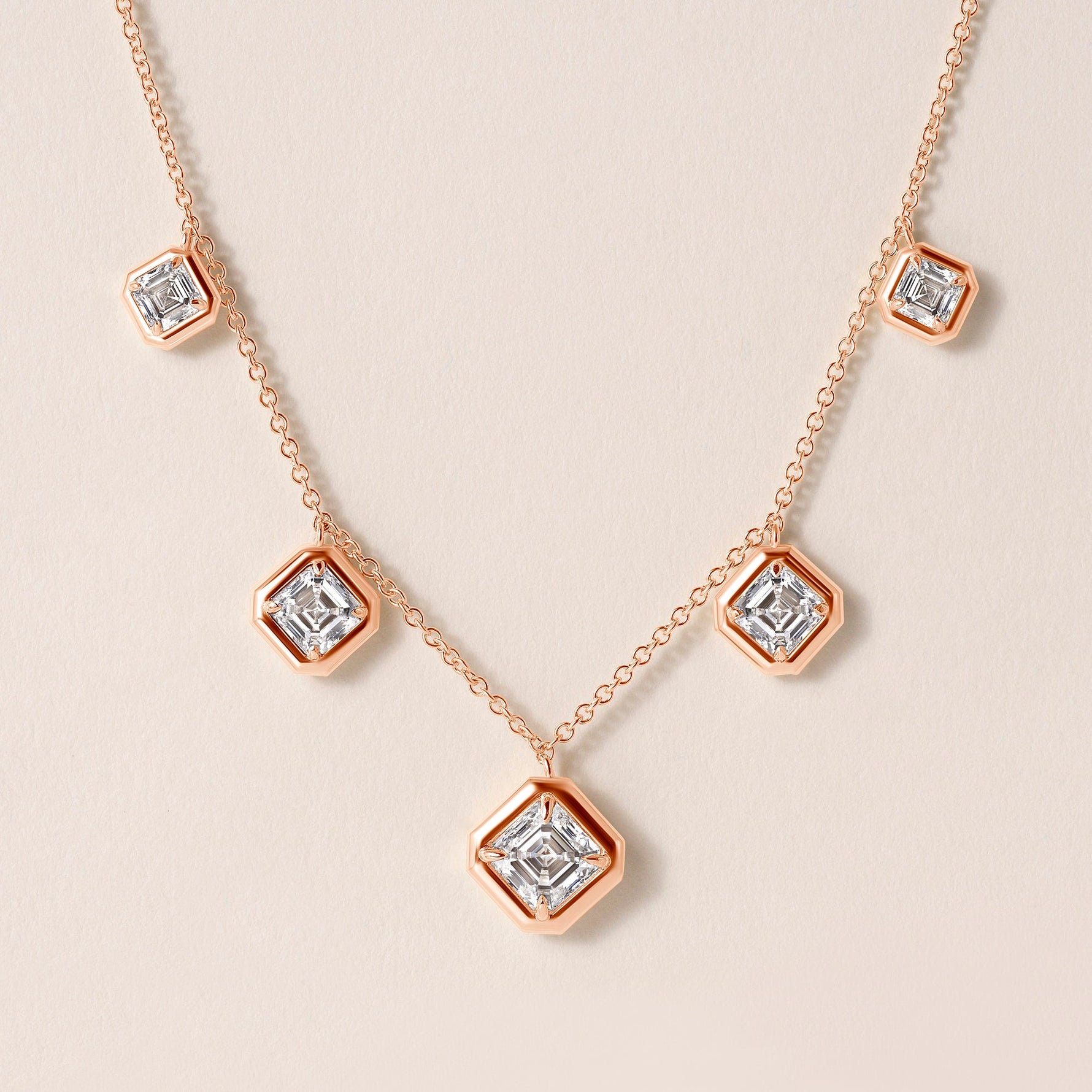 Graduated Asscher Stella Bezel Necklace Necklace ABN-186-AS-G-LGD-3  - Abtin & Co.