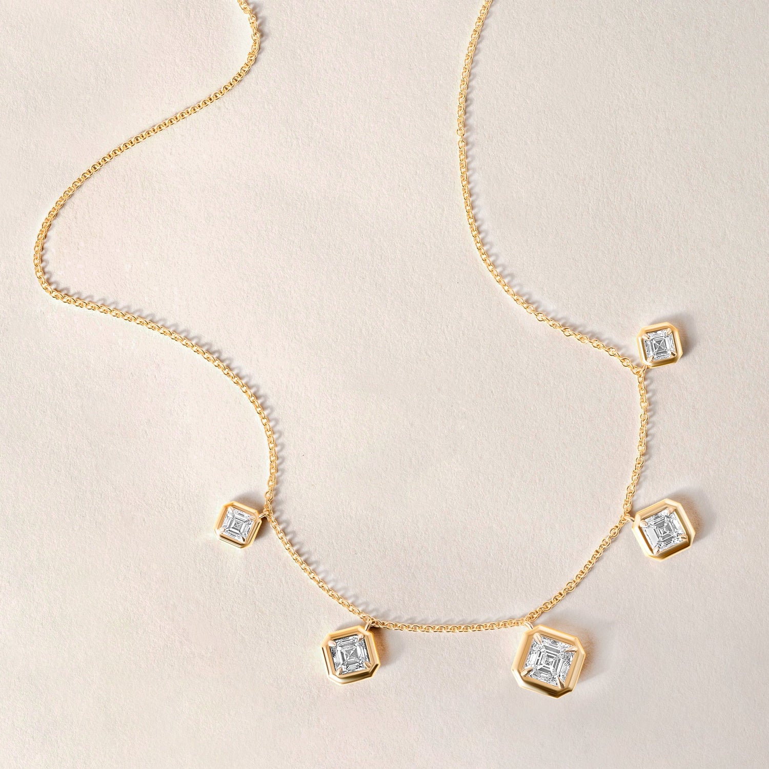 Graduated Asscher Stella Bezel Necklace Necklace ABN-186-AS-G-LGD-1  - Abtin & Co.